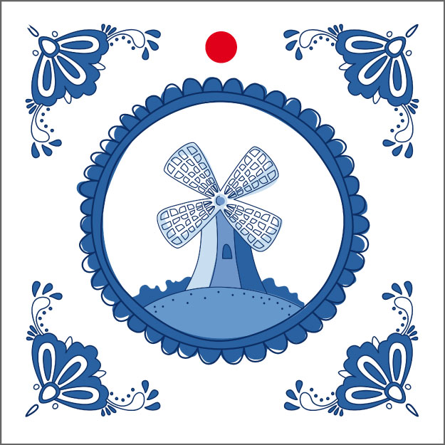 Afbeeldingen van Pak à 20 kadokaartjes Delftsblauw Molen