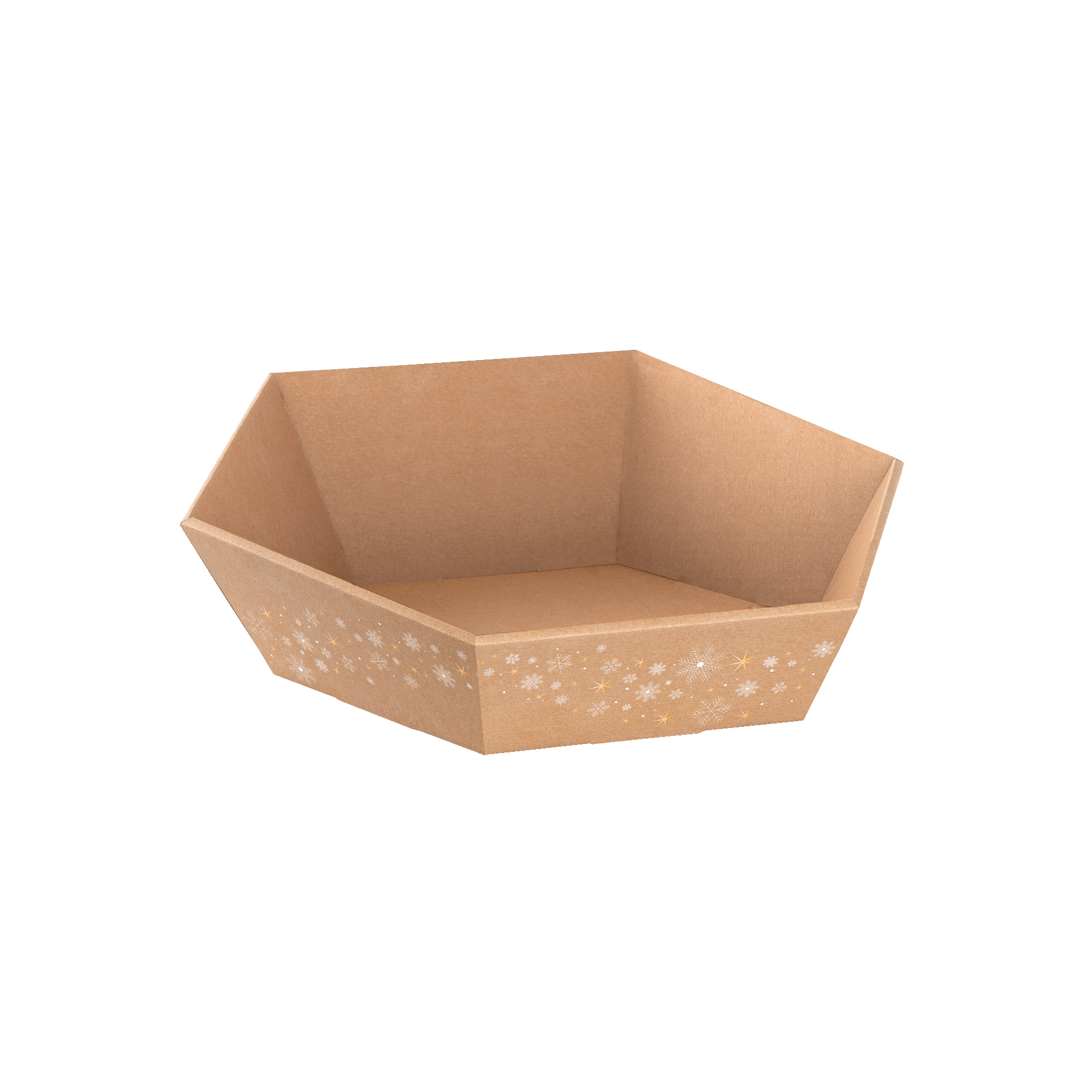 Afbeeldingen van Ds à 25 kartonnen bak 29x27x6/10,5 cm 6 kant kraft Winter