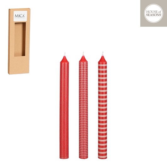 Afbeeldingen van Set à 3 dinerkaars 2,2x25 cm rood assorti