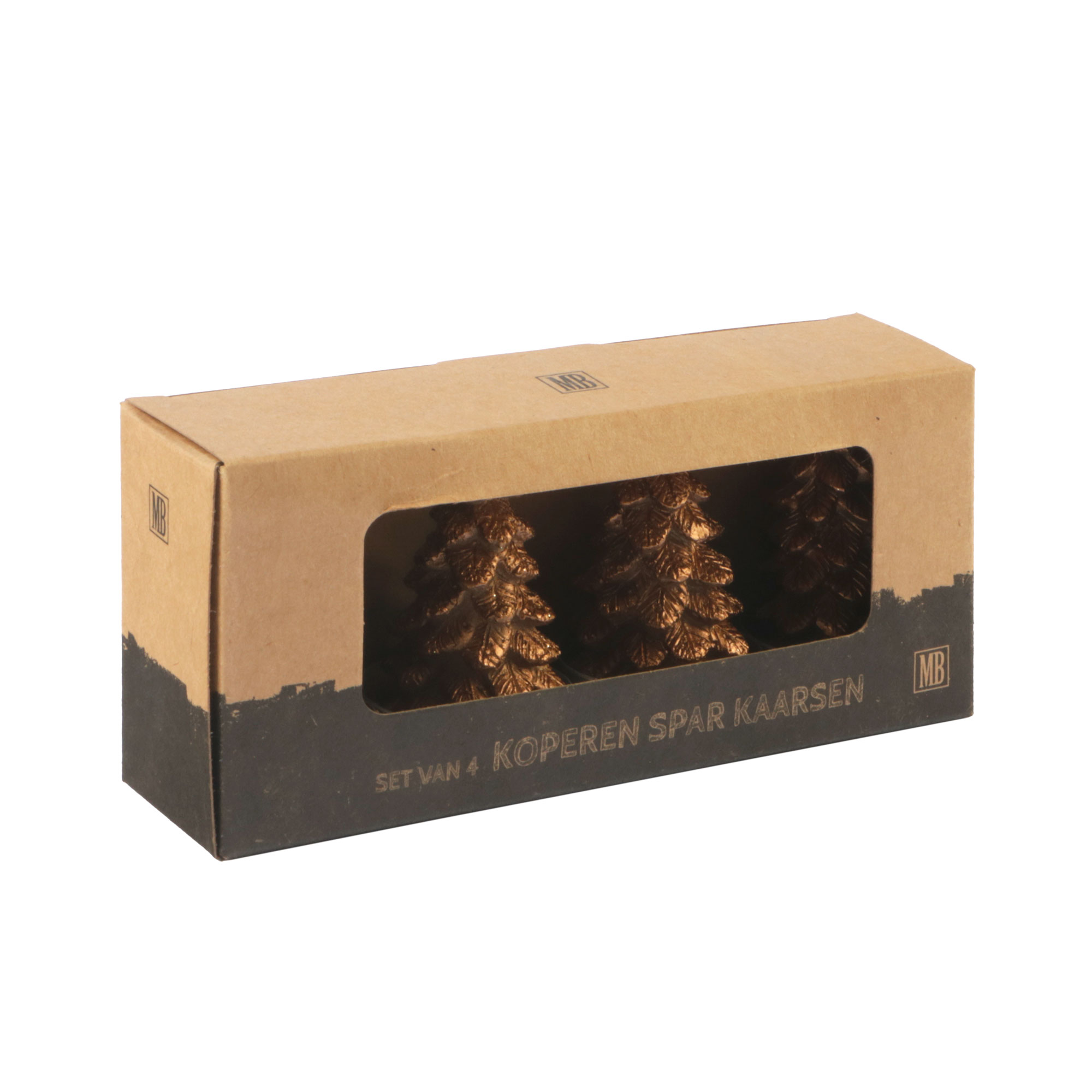 Afbeeldingen van Set à 4 dennenboom/spar waxinelichtjes koper