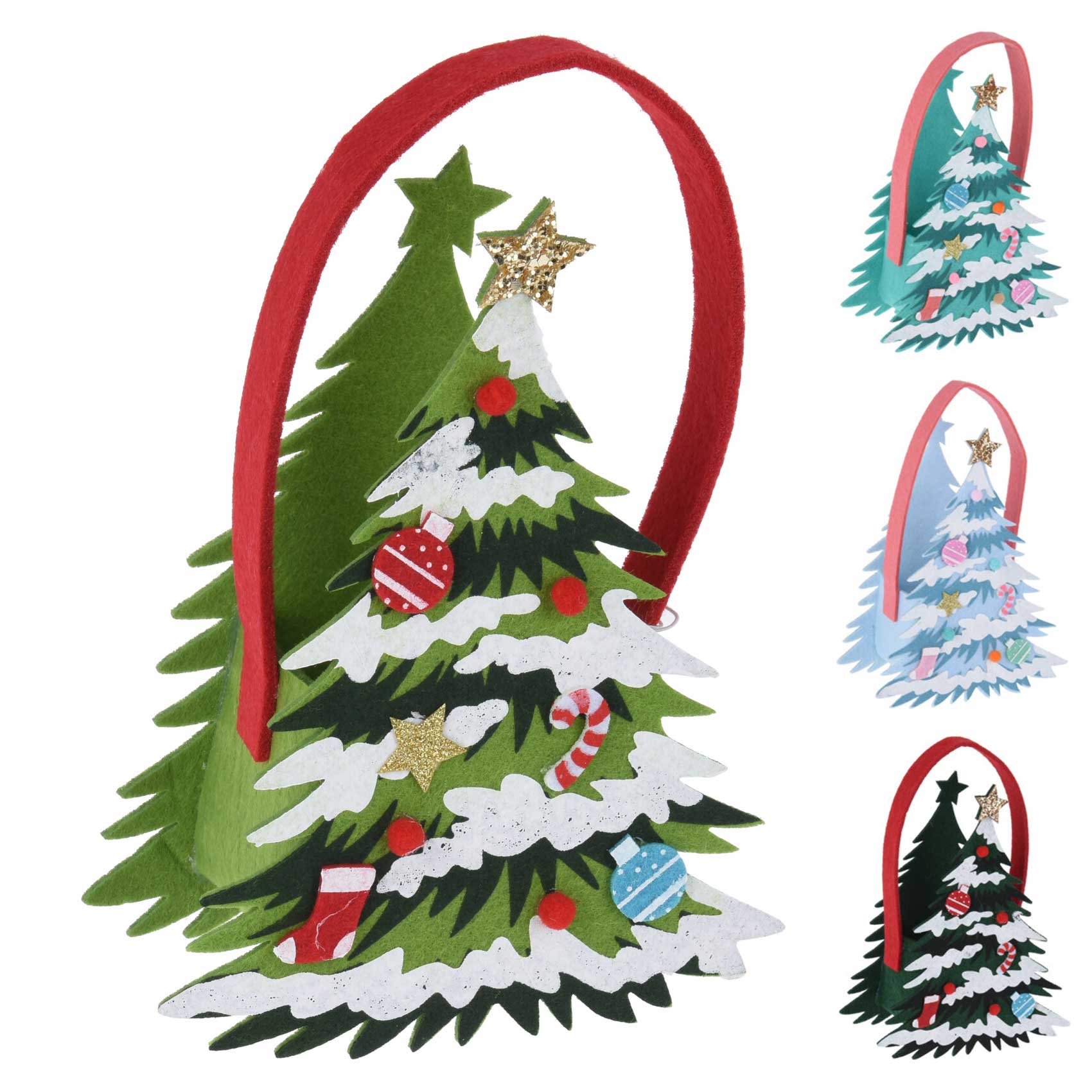 Afbeeldingen van Vilten tasje 19 cm kerstbomen assorti