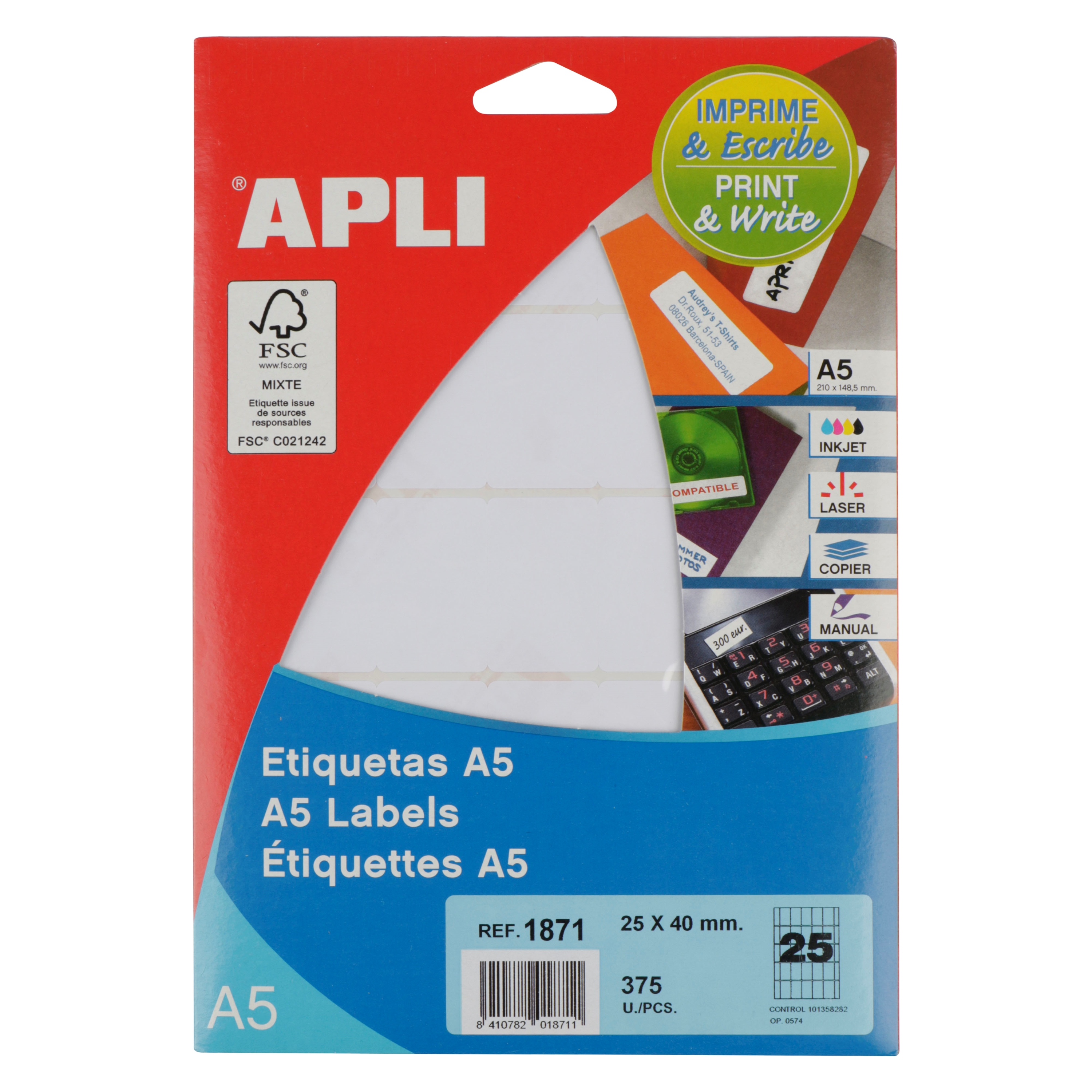 Afbeeldingen van Map à 375 etiket 4x2,5 cm Apli