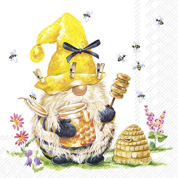 Afbeeldingen van Pak à 20 servetten 33x33 cm 3 laags Gnoom met honingpot