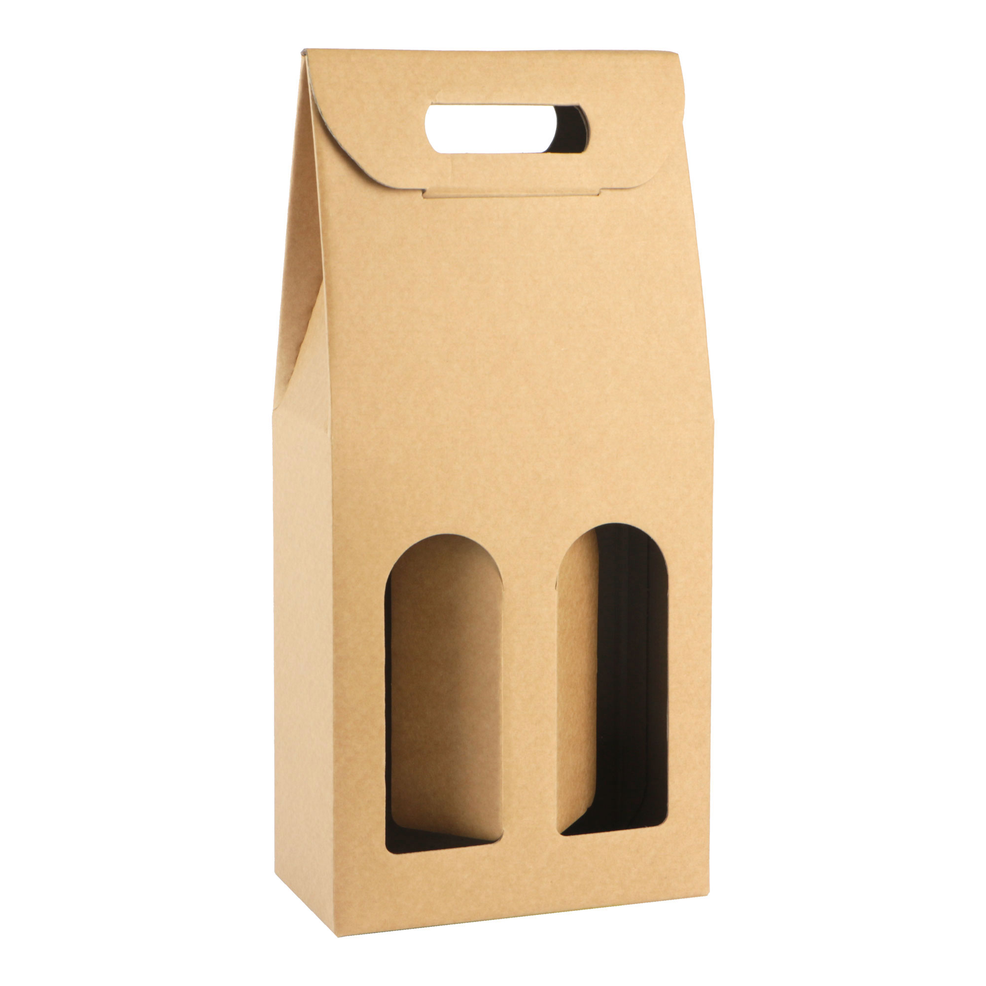 Afbeeldingen van Draagkarton 2 fles 18x9x38,5 cm effen kraft Havana 