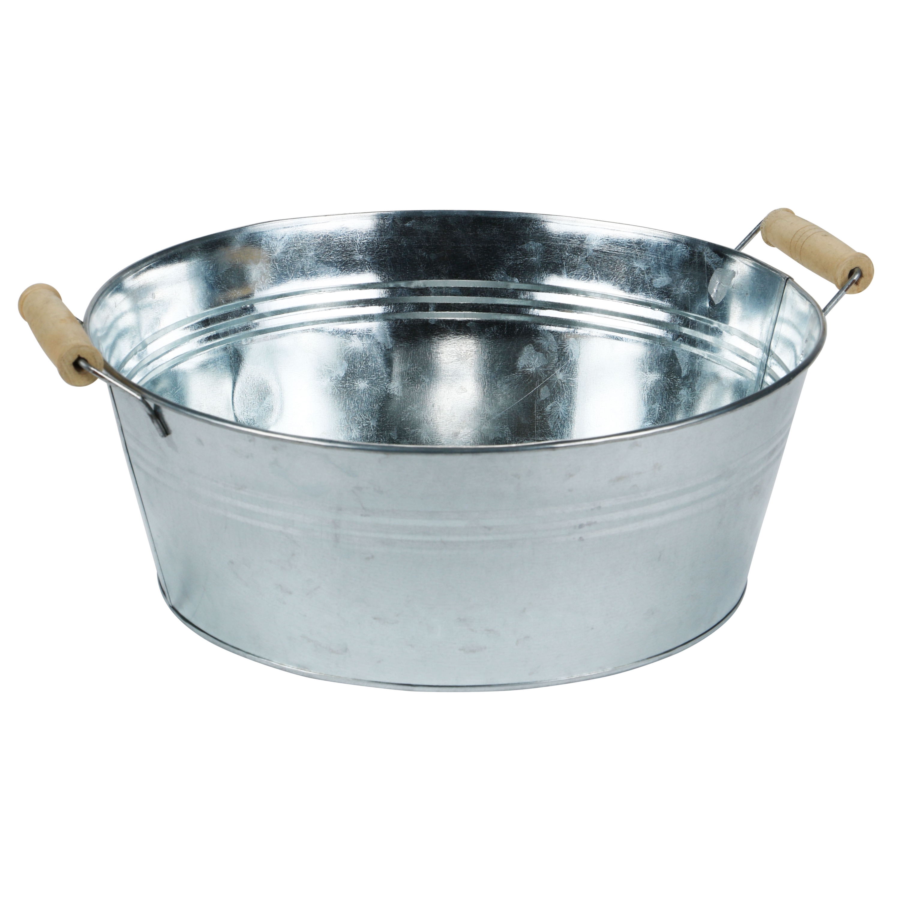 Afbeeldingen van Zinken teil rond 29,5x11,5 cm met houten grepen (ucl)