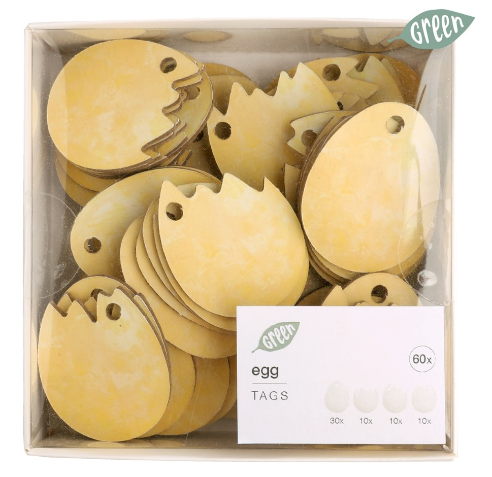 Afbeeldingen van Pak à 60 hangers hout  4x4,5 cm Egg assorti