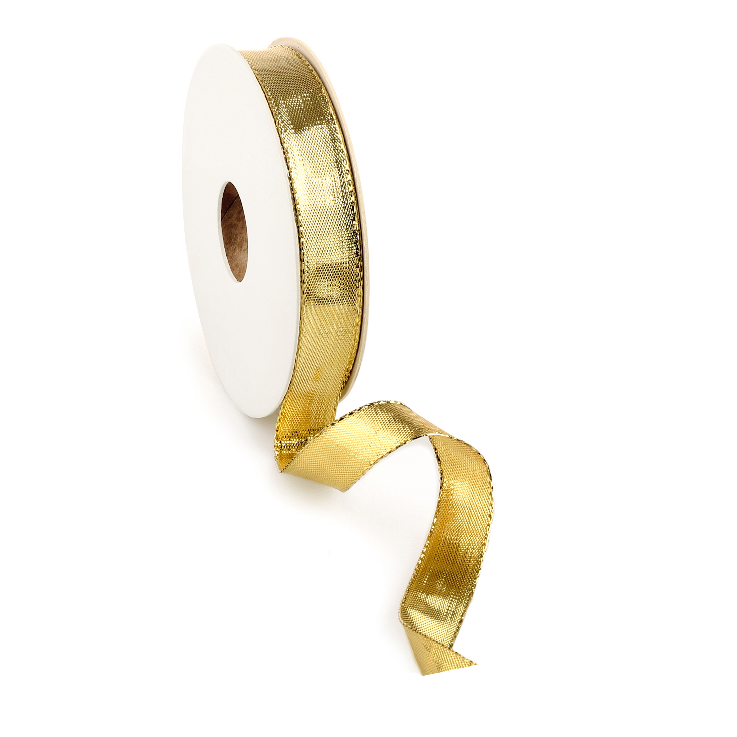 Afbeeldingen van Rol textiellint bedraad 15 mm 25 mtr shiney goud