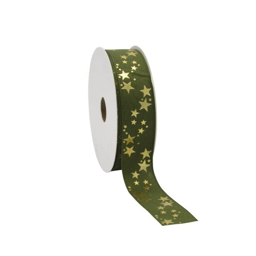 Afbeeldingen van Rol textiellint 25 mm 20 mtr stars donkergroen 