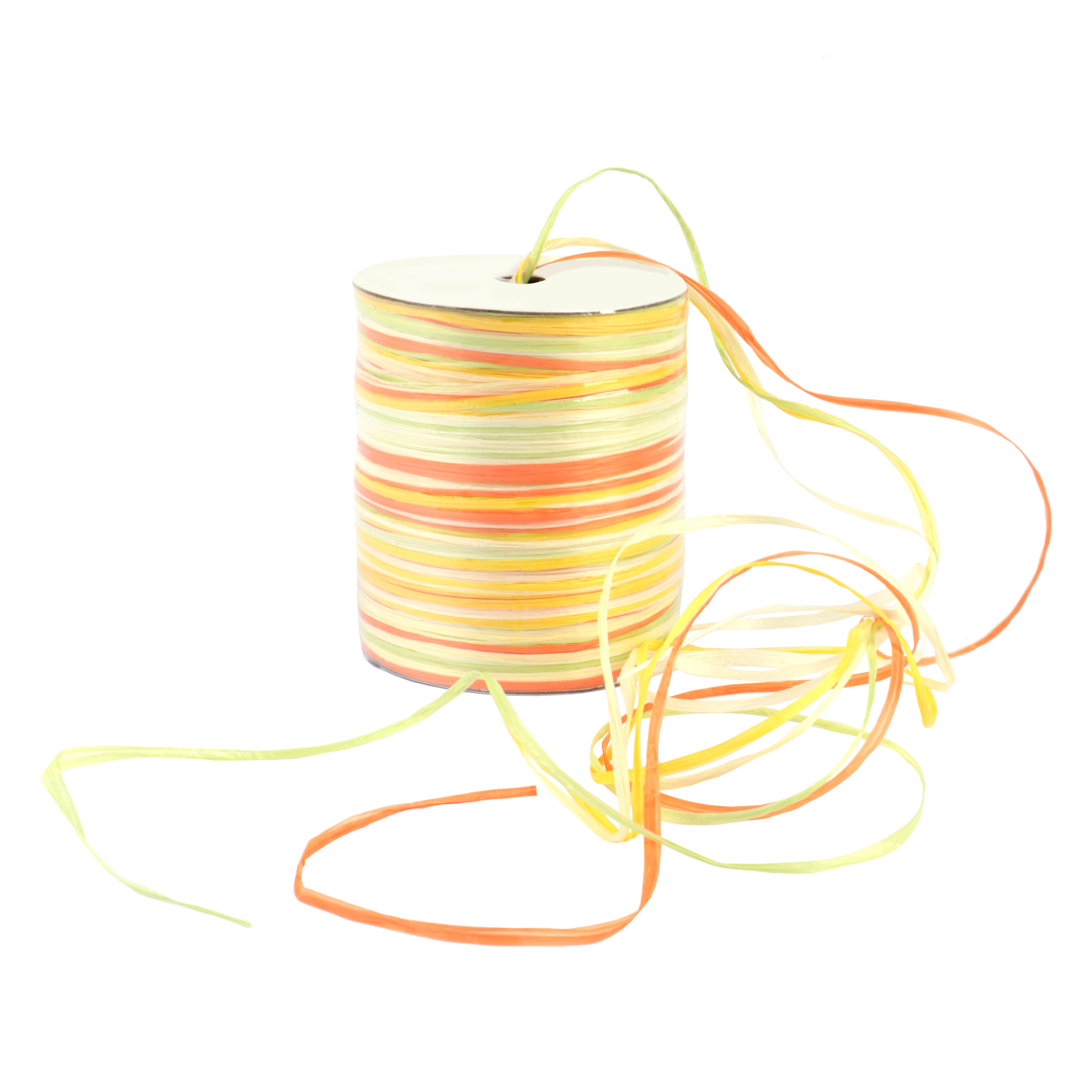 Afbeeldingen van Rol à 50 mtr raffia multi color geel/oranje/groen