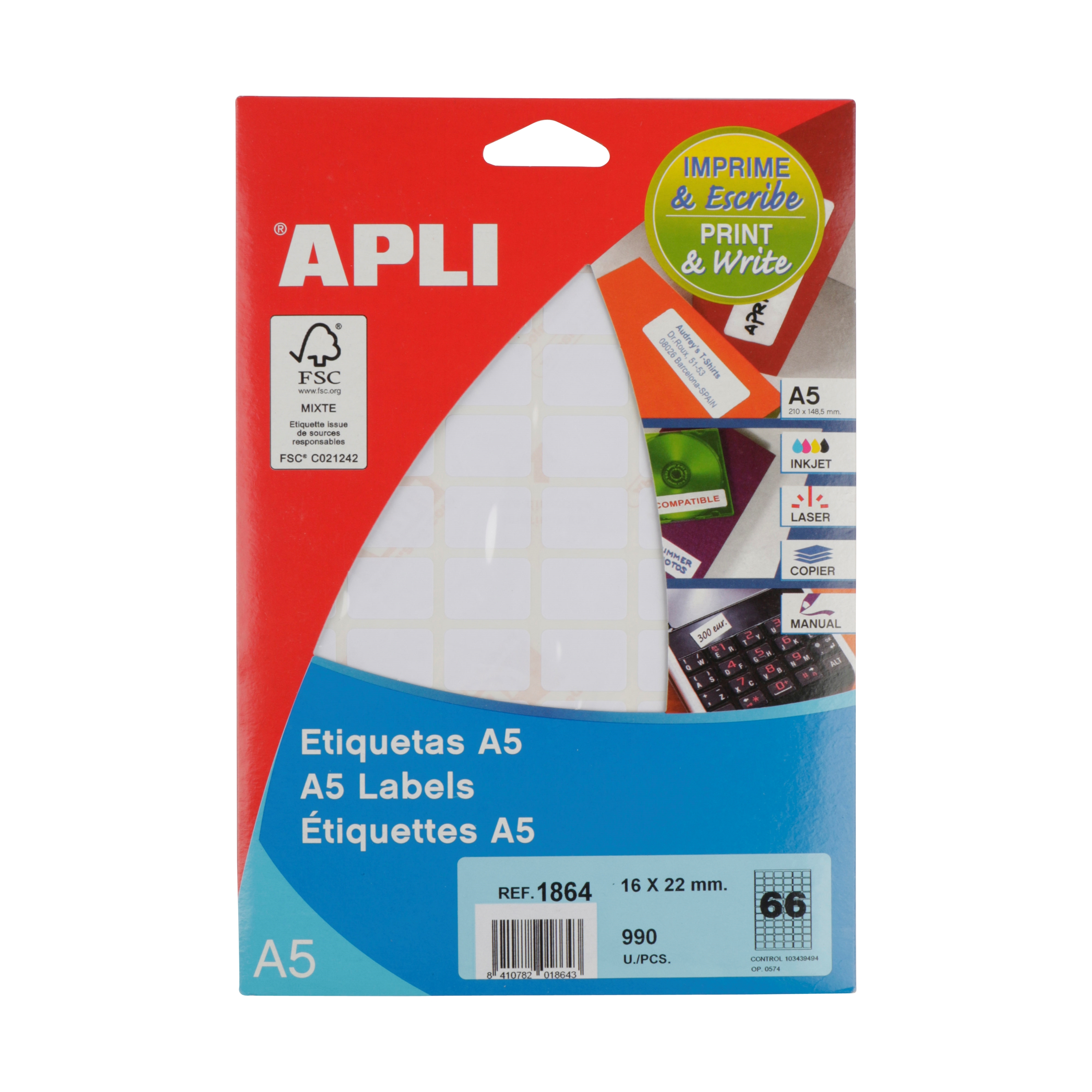 Afbeeldingen van Map à 990 etiket 1,6x2,2 cm Apli