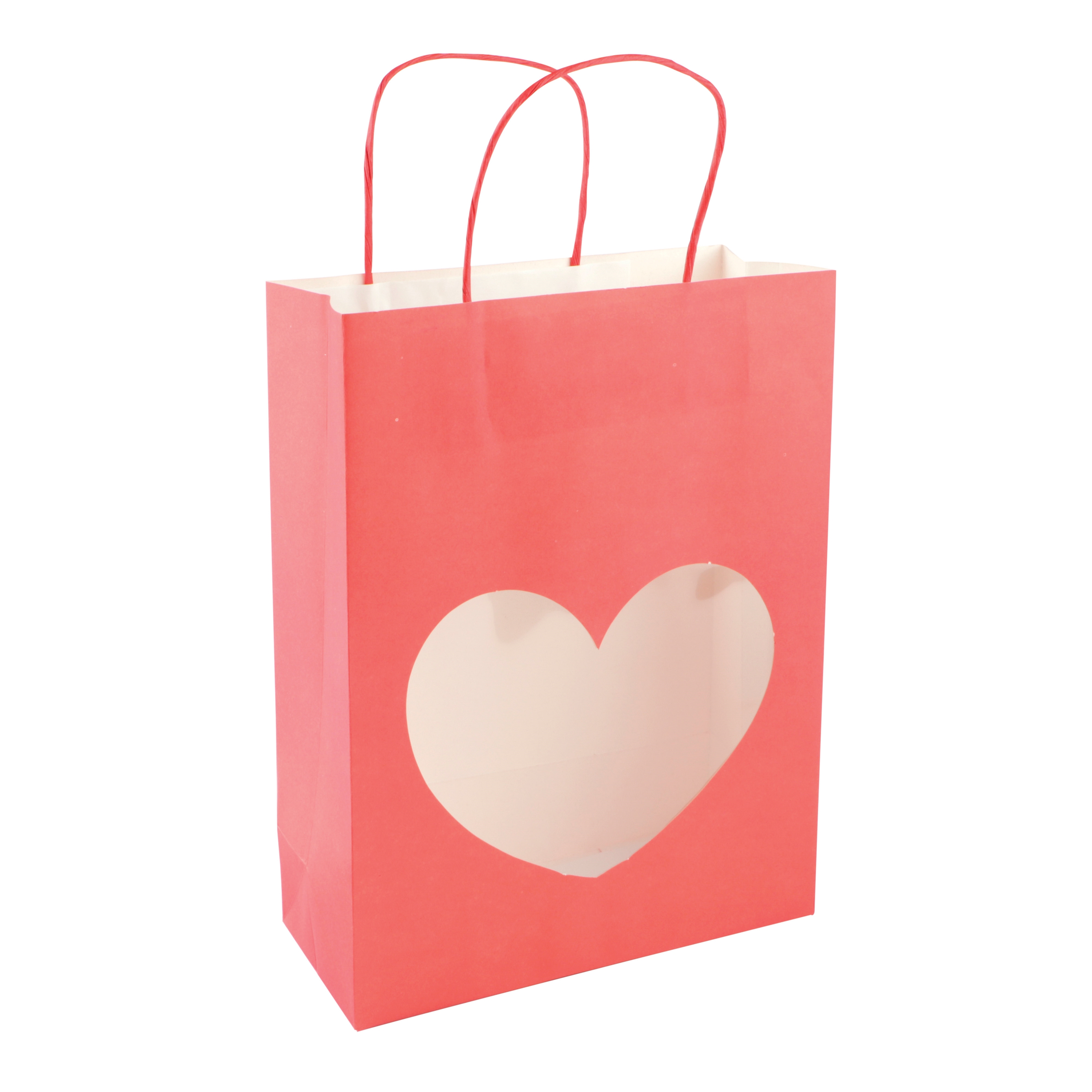 Afbeeldingen van Pak à 12 kadotas met venster 22+10x29 cm hart rood