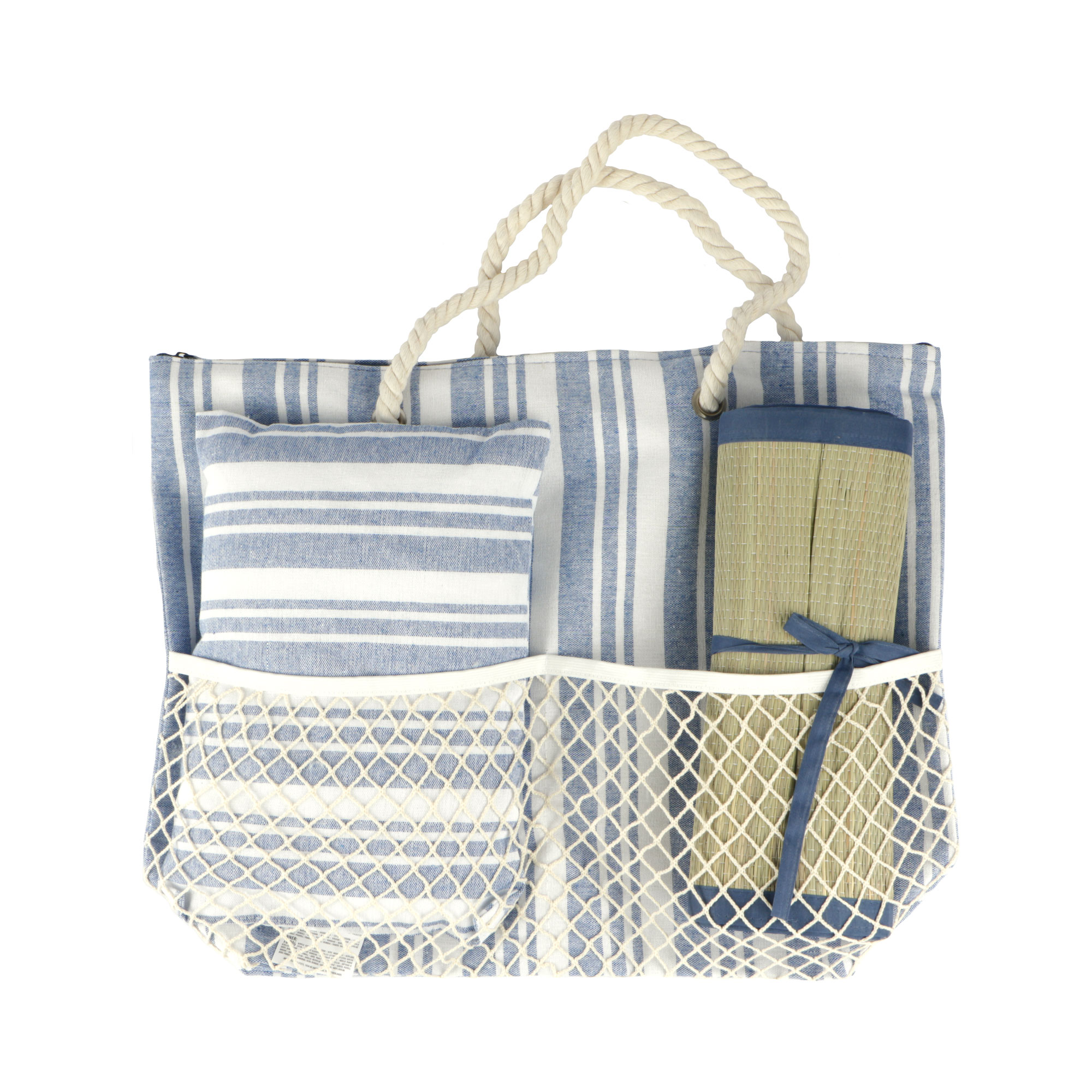 Afbeeldingen van Strandtas 51+22,5x31 cm met strandmat en kussen assorti kleuren (uc)