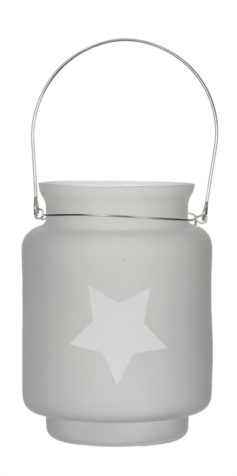 Afbeeldingen van Windlicht wit met ster 14x19 cm (uc)