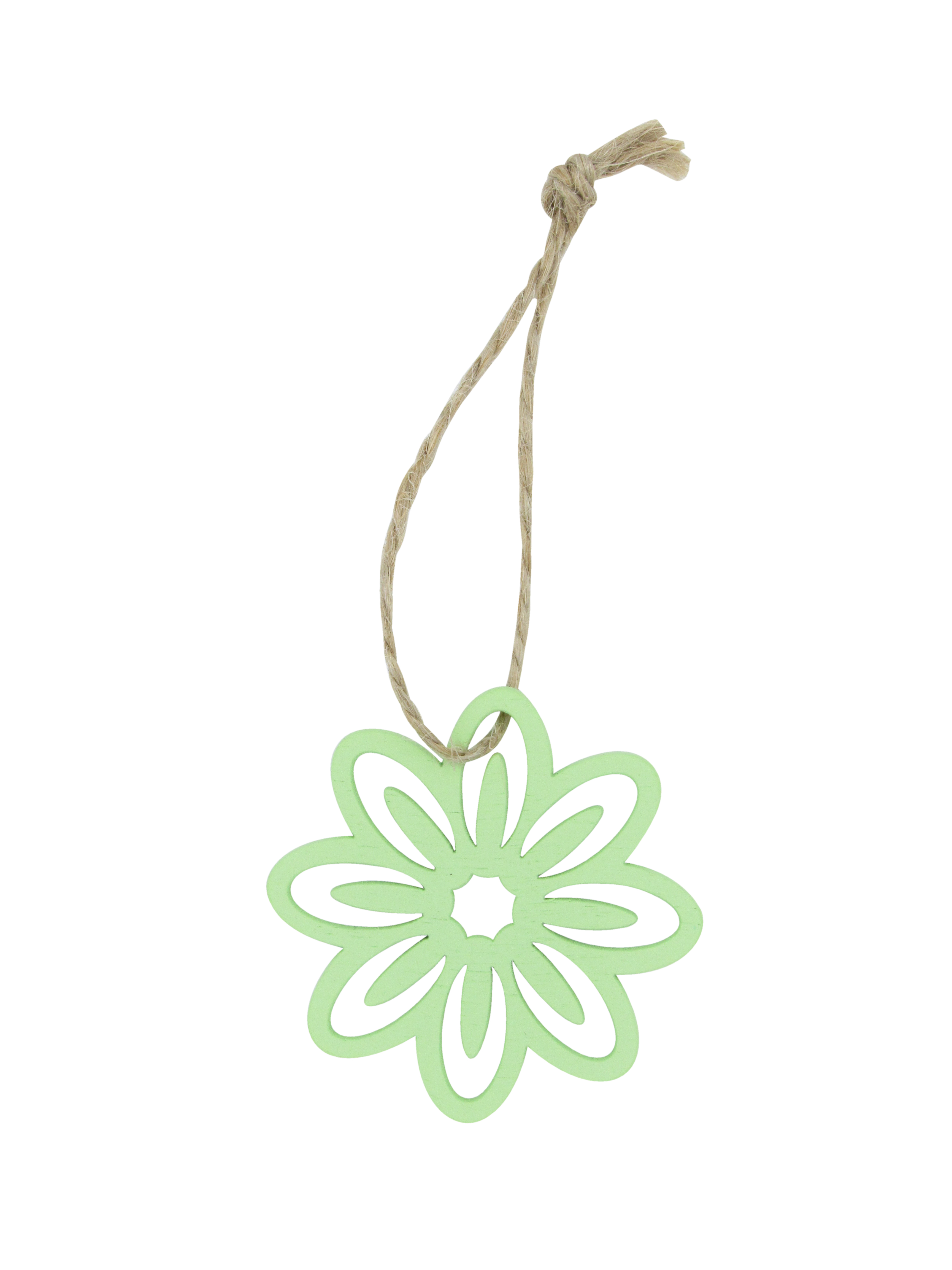 Afbeeldingen van Pak à 24 houten hanger 5x5 cm bloem lente groen