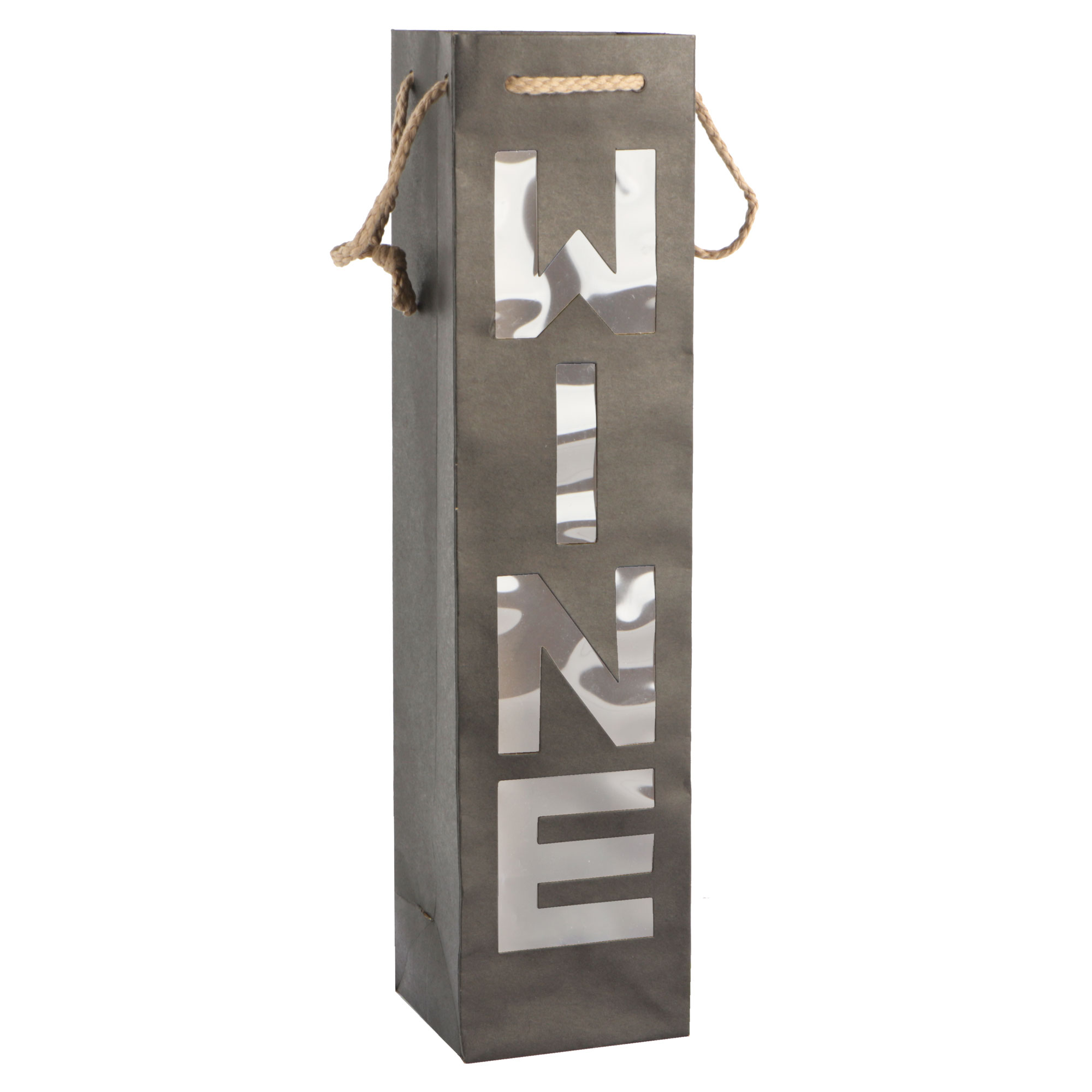 Afbeeldingen van Pak à 12 1 fles draagtas zwart kraft met venster WINE 