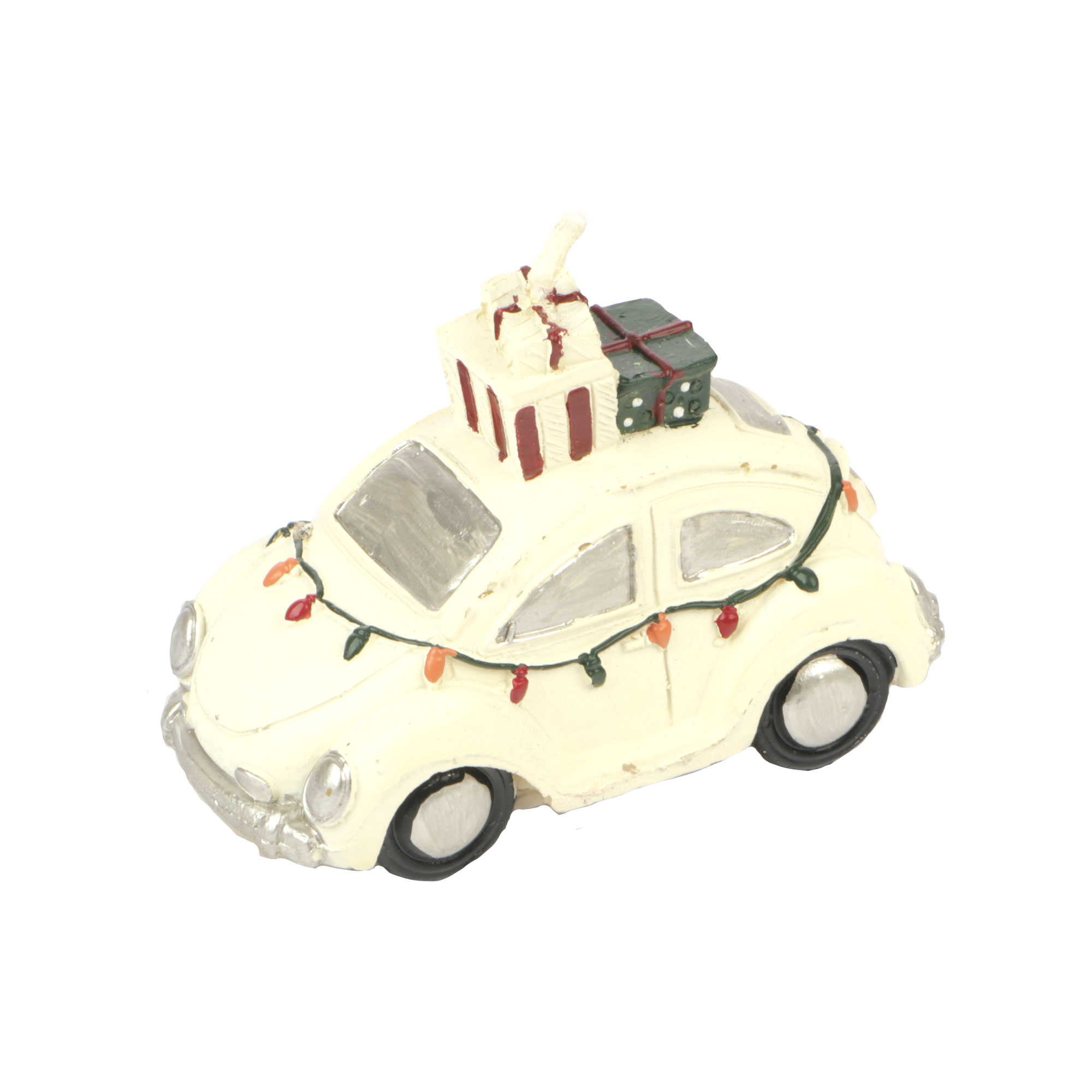 Afbeeldingen van Kaars 9x5x6 cm witte auto met cadeaus 