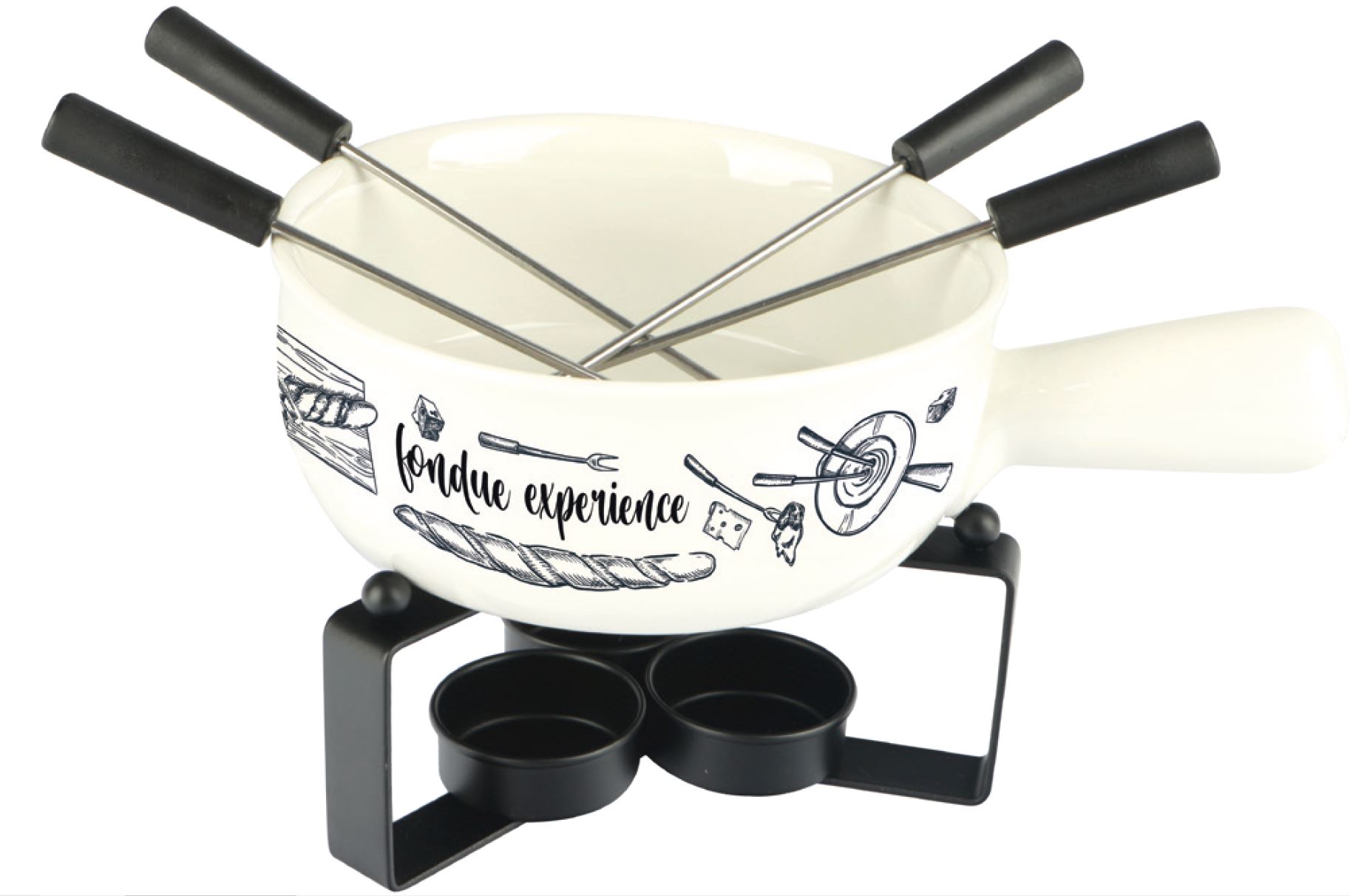 Afbeeldingen van Fondueset met 4 vorkjes zwart/wit Fondue experience