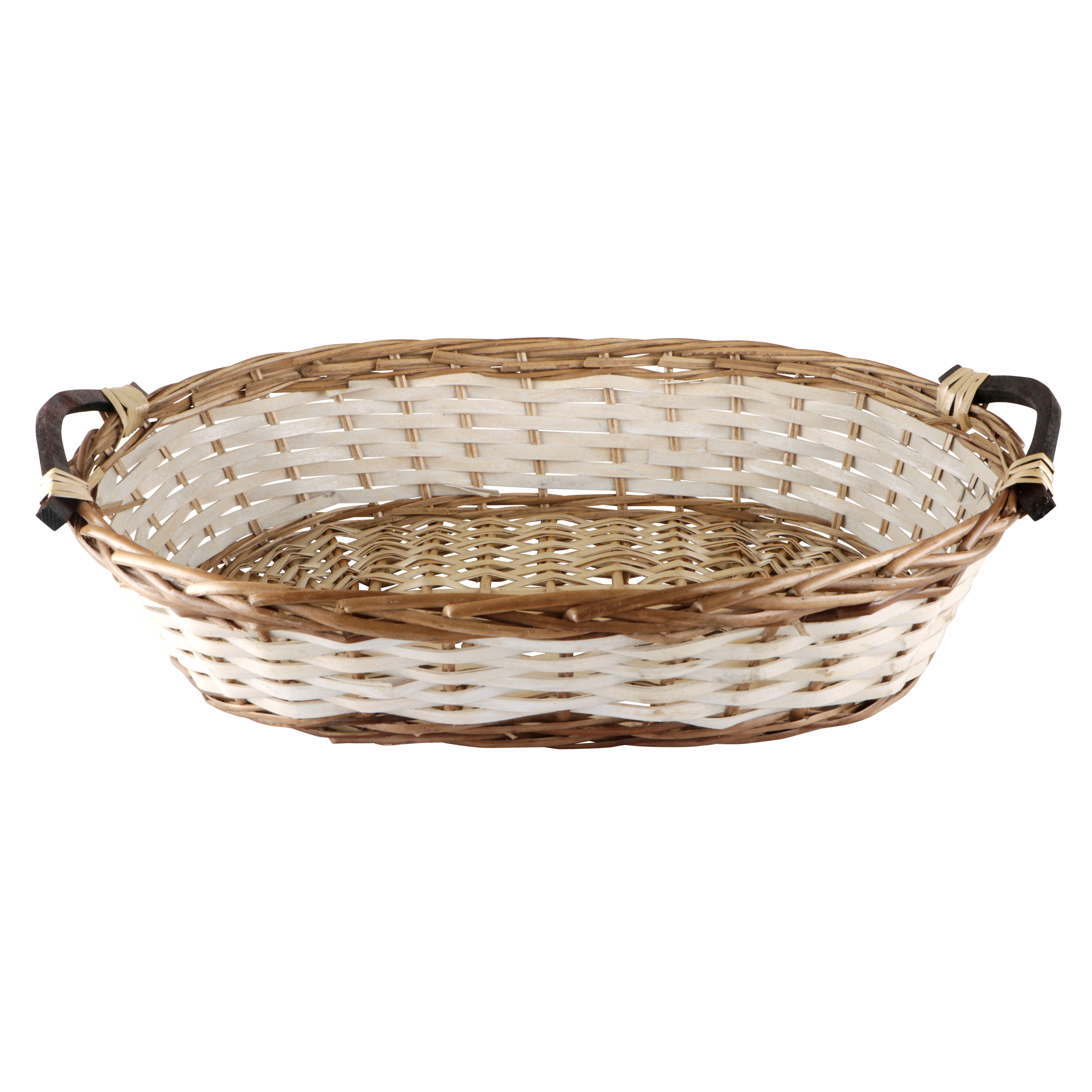 Afbeeldingen van Mand ovaal met grepen 56x39x14/18 cm wit/bruin, populier