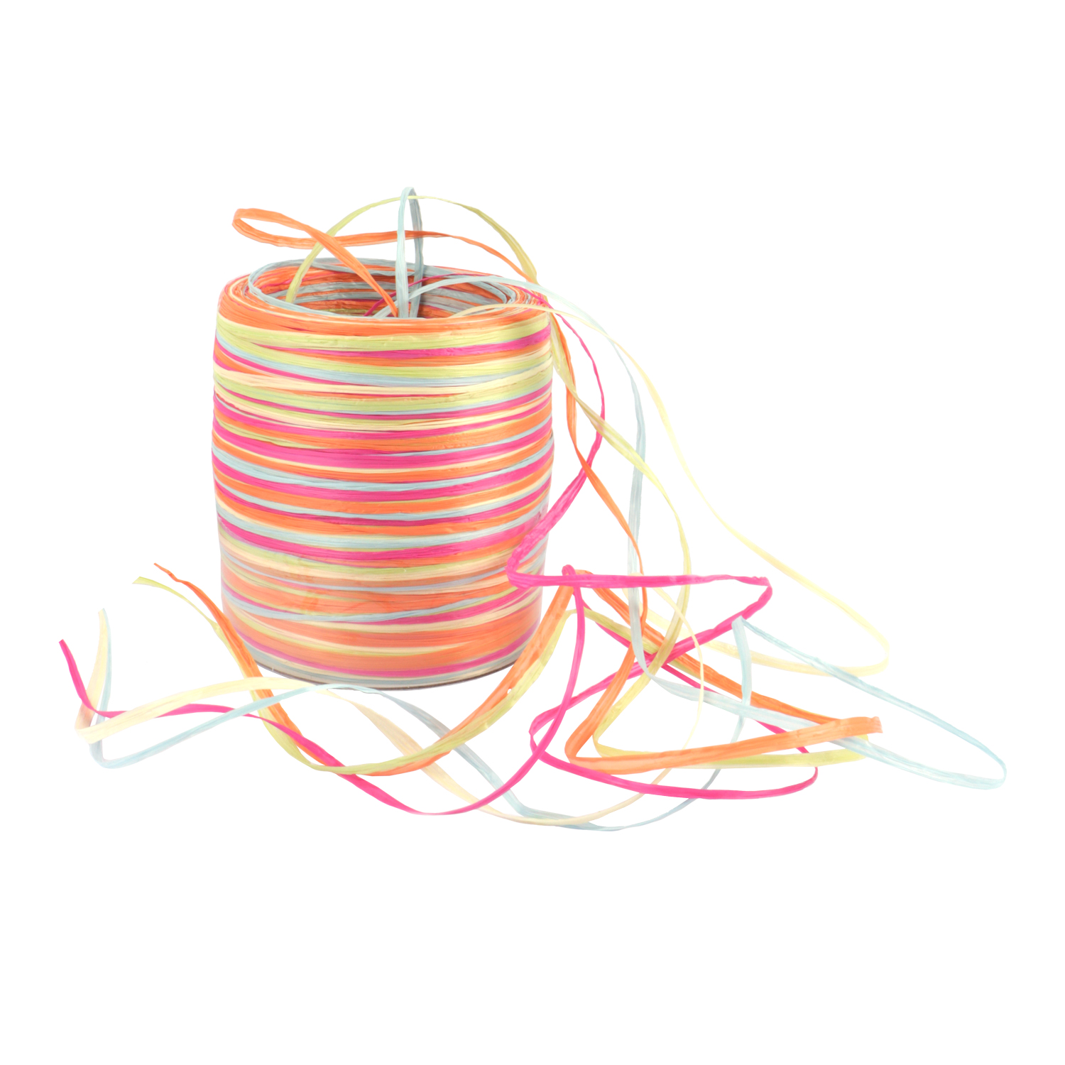 Afbeeldingen van Rol à 50 mtr raffia multi color rose/blauw/oranje