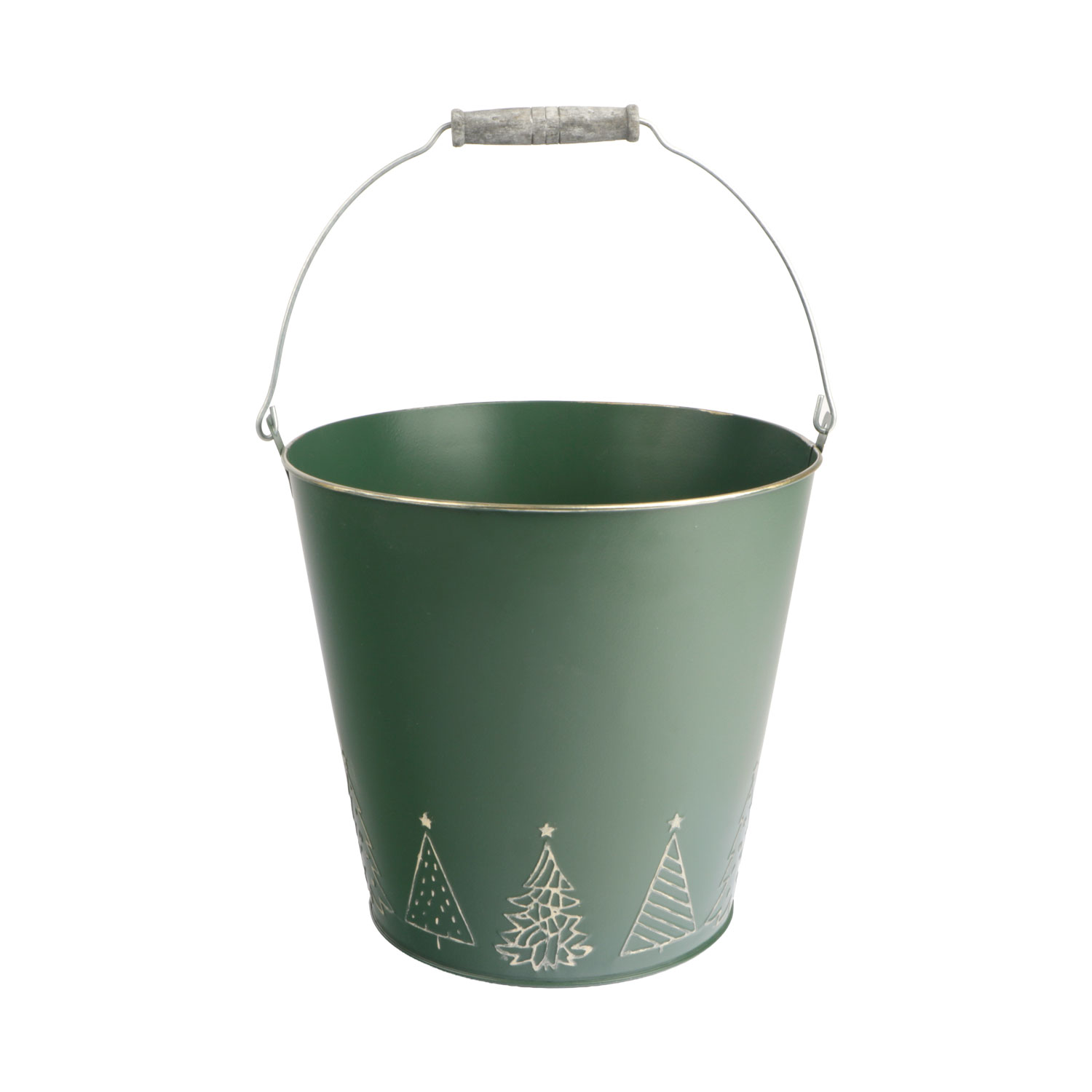 Afbeeldingen van Zinken emmer 24x22 cm groen met kerstbomen