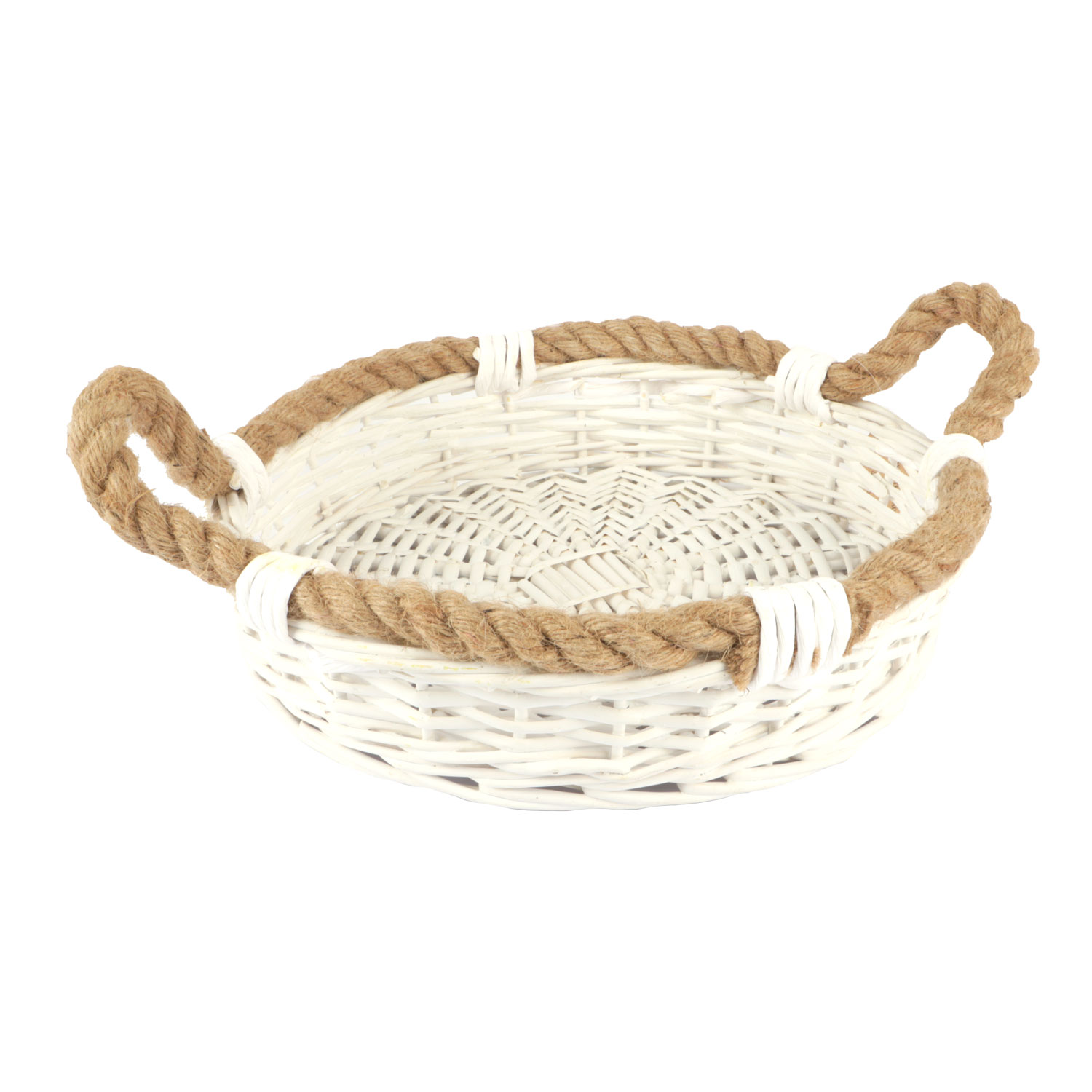 Afbeeldingen van Mand wit rond 33x9 cm met touwgrepen