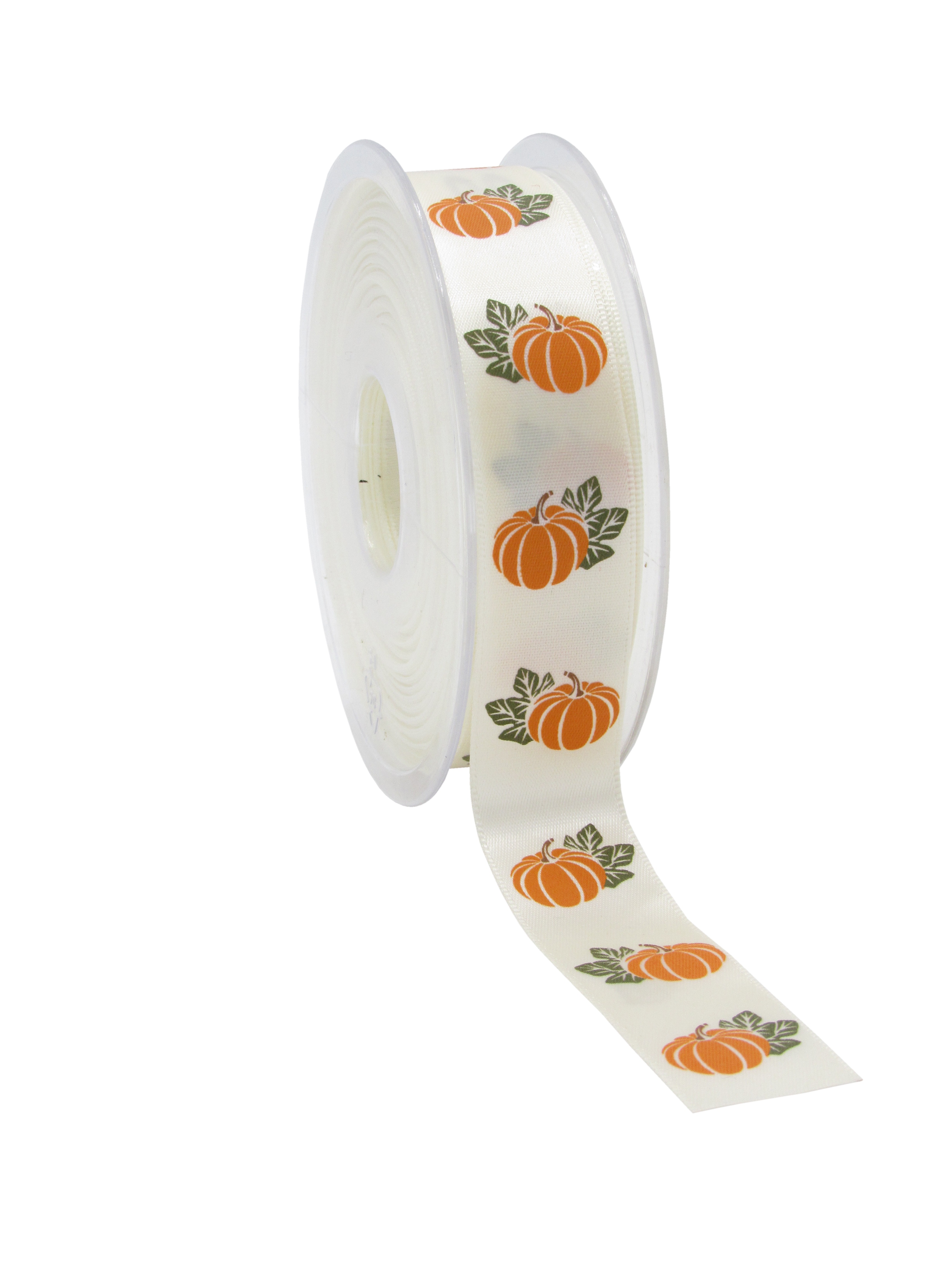 Afbeeldingen van Rol satijnlint 22 mm 20 mtr Pompoen wit