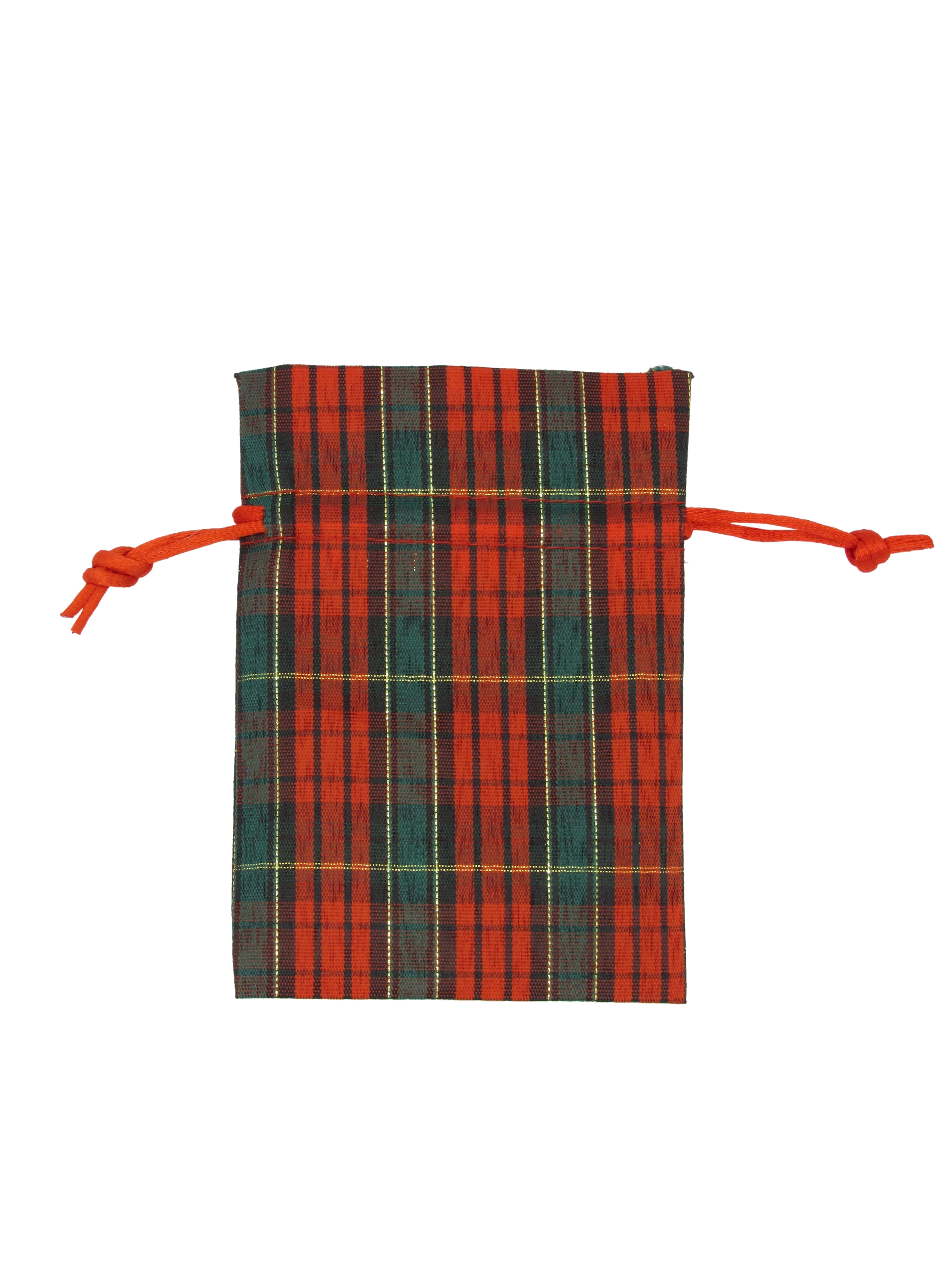 Afbeeldingen van Pak à 10 kadozakjes met sluitkoord 9x12 cm rood/groen 