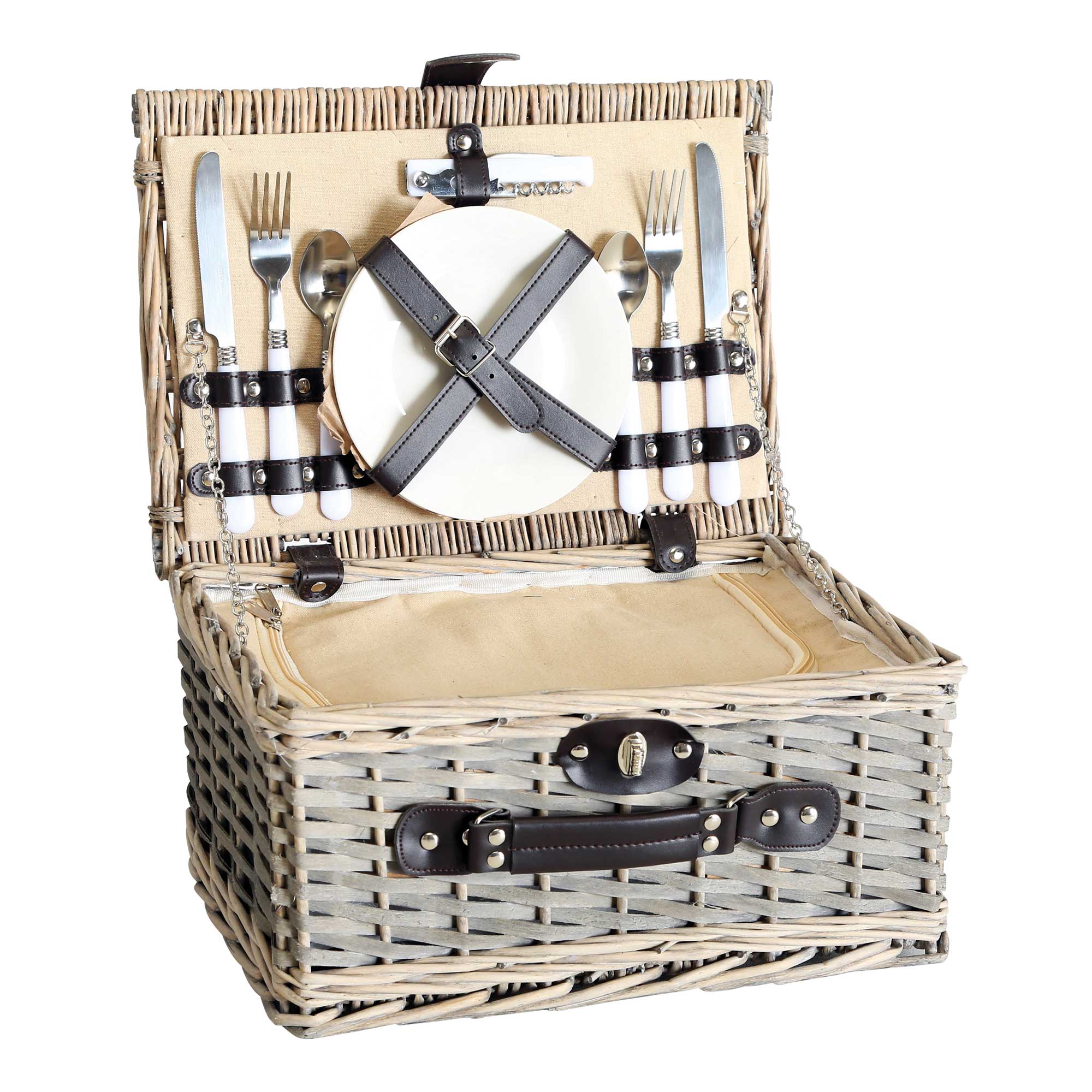 Afbeeldingen van Picknickmand rechthoek 38x28x18 cm 14 delig