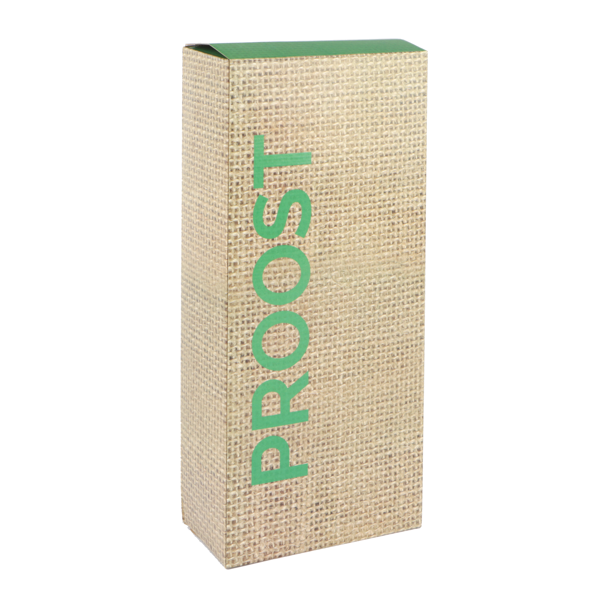 Afbeeldingen van Kokerdoos 2 fles jute look Proost groen 16x8x35,6 cm