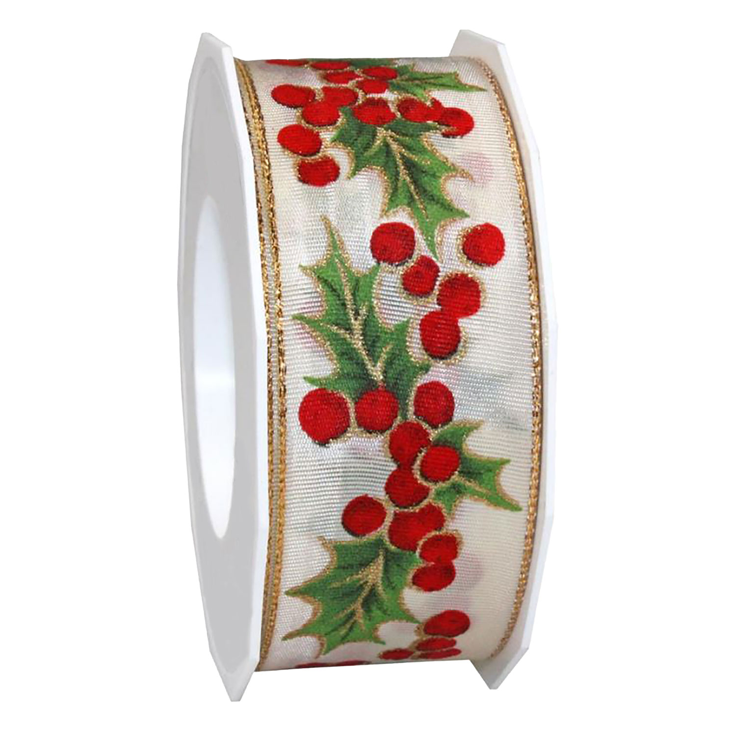 Afbeeldingen van Rol textiellint bedraad 40 mm 20 mtr kersttak créme