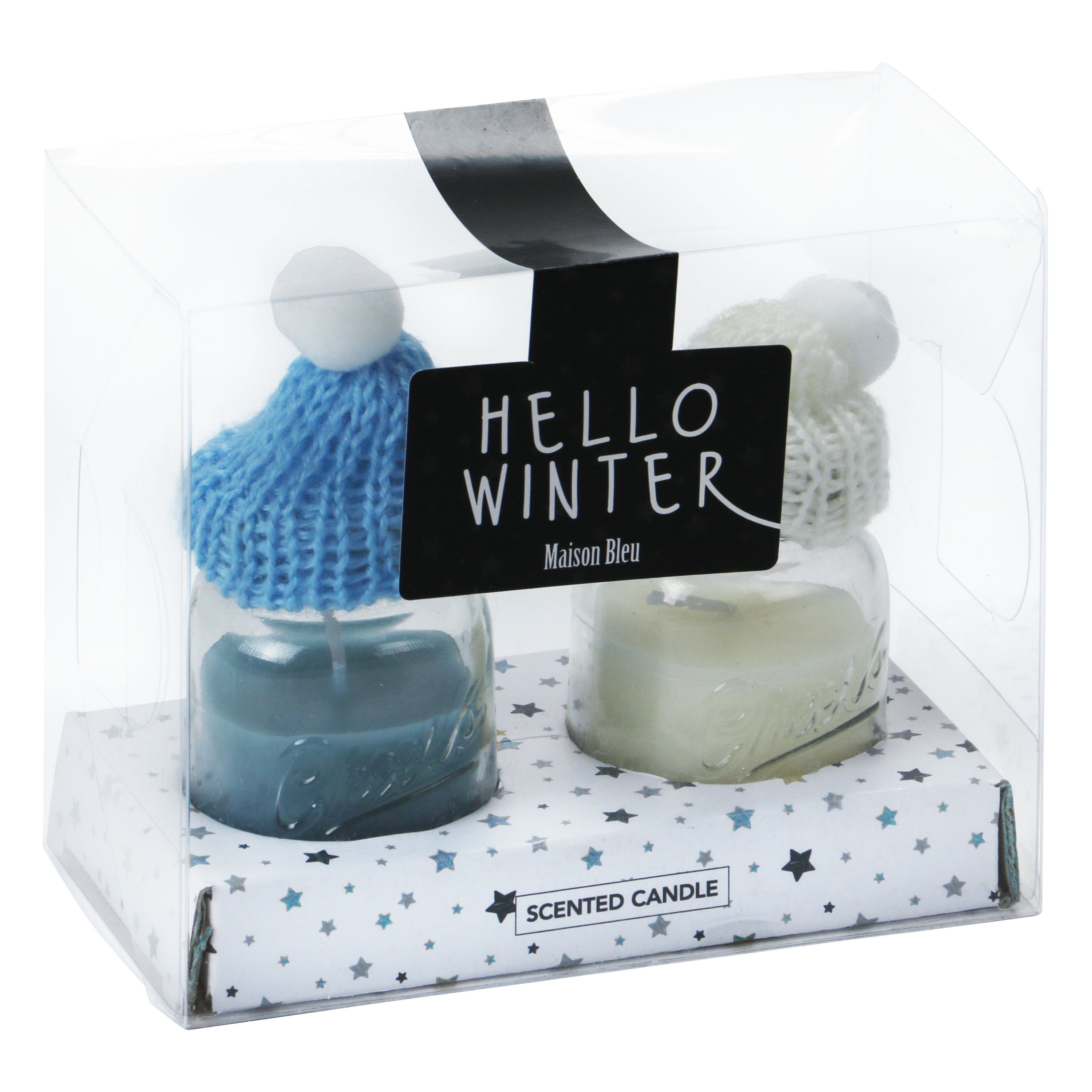 Afbeeldingen van Set à 2 geurkaars in glas met muts + bolletje (uc)