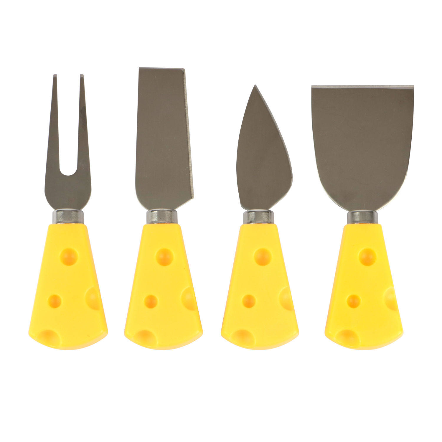 Afbeeldingen van Set à 4 kaasgereedschap RVS met kunststof kaasblok greep 13cm