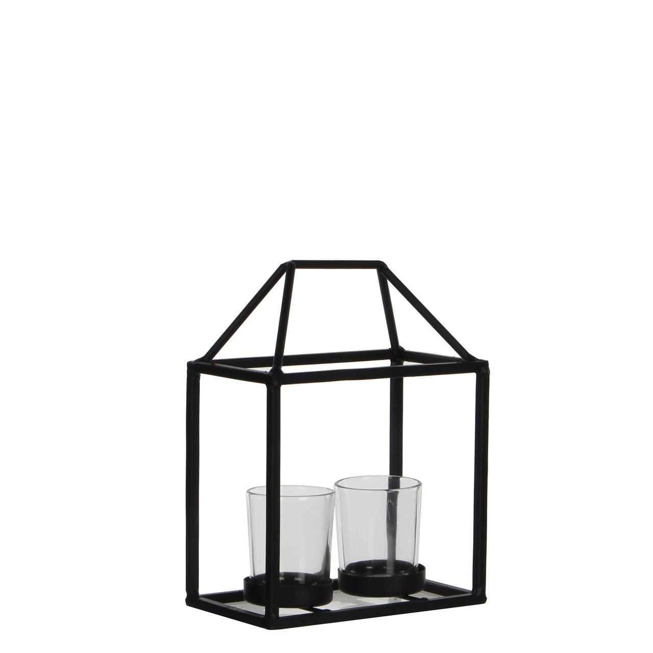 Afbeeldingen van Metalen huisje voor 2 theelichtjes 15x9x20 cm zwart 
