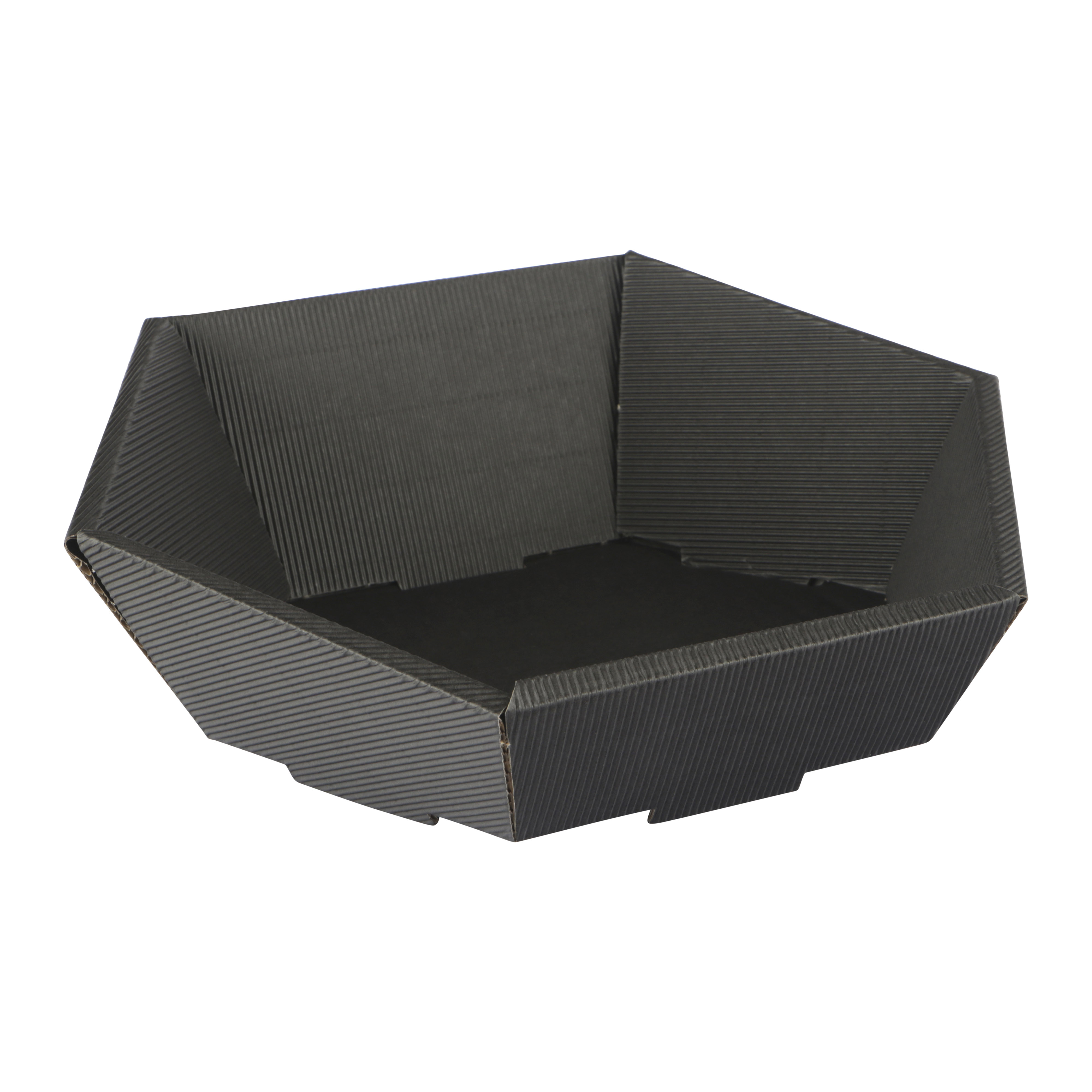 Afbeeldingen van Ds à 25 kartonnen bak 29x27x6/10,5 cm 6 kant open golf zwart