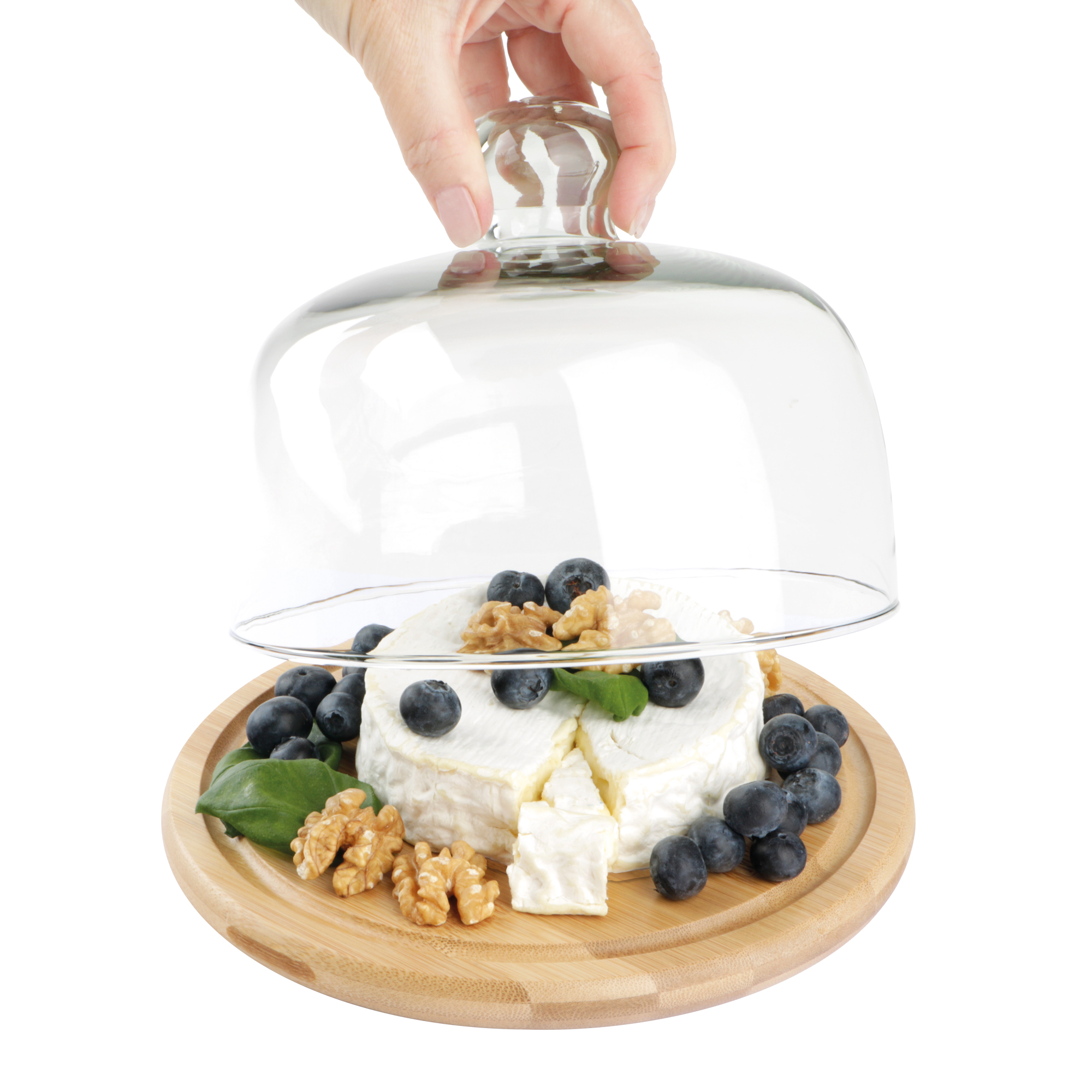 Point-Virguele serveerplank met glazen stolp - 30 cm