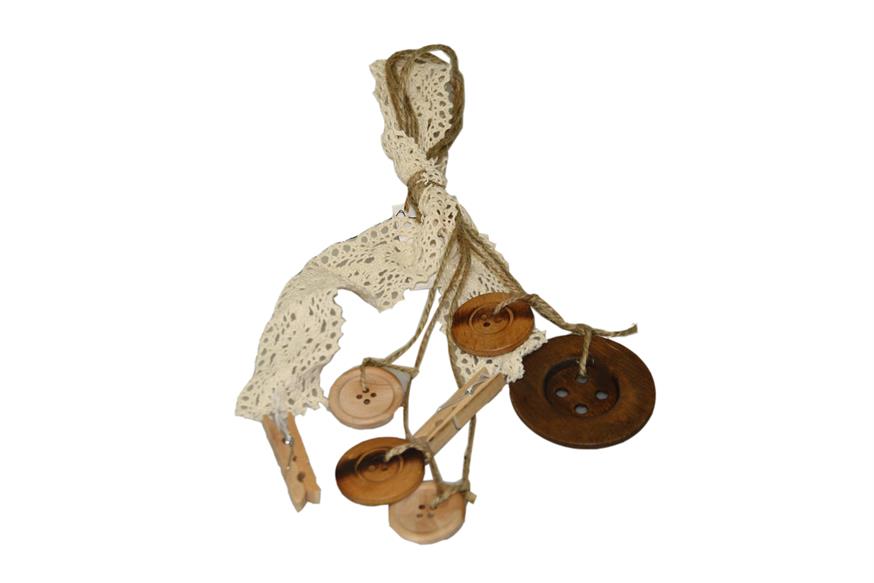 Afbeelding van Hangdecoratie 30 cm kant/knijpers/knopen (U)