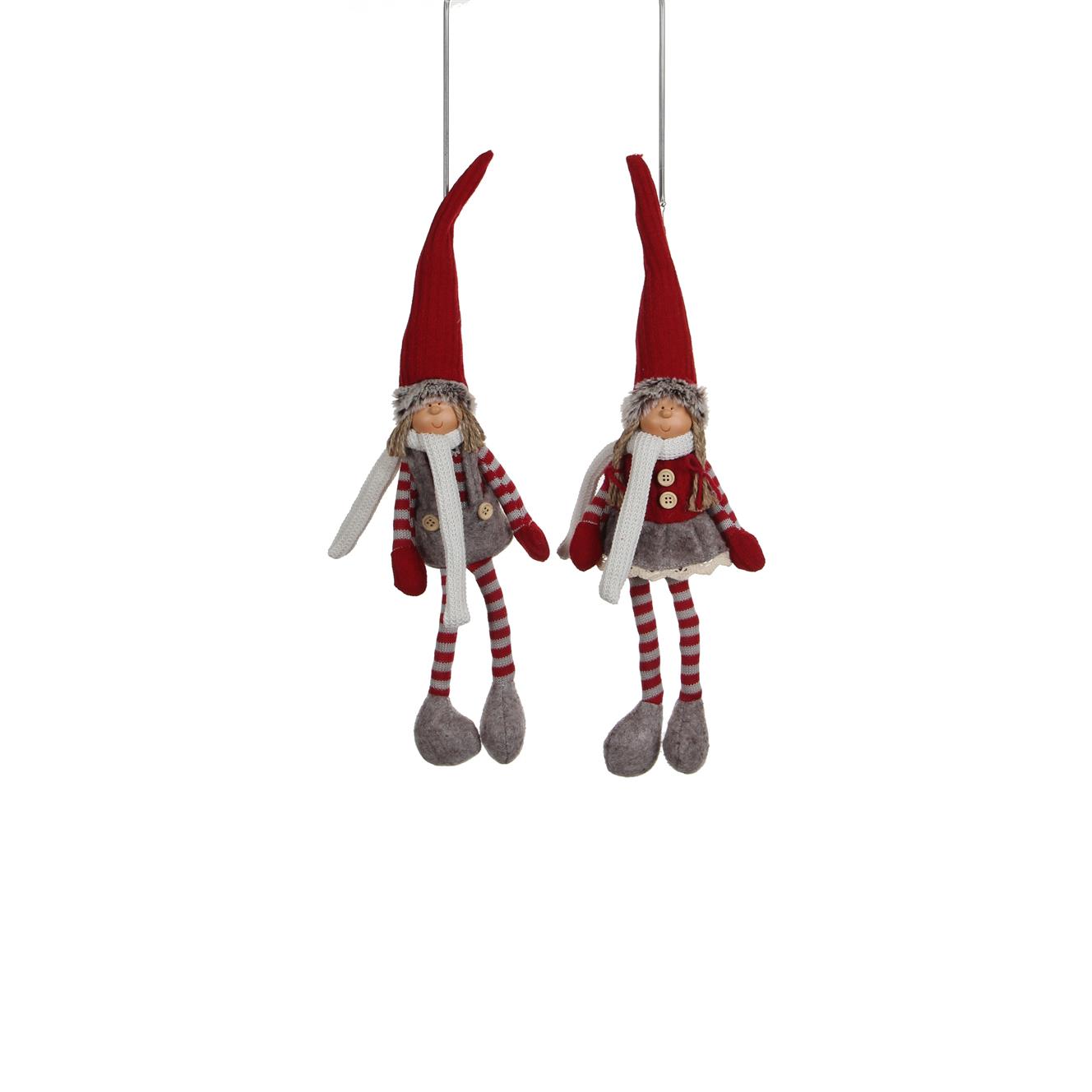 Afbeelding van Kerstmeisje hangend/zttend rood/grijs 38 cm assorti (ucl)