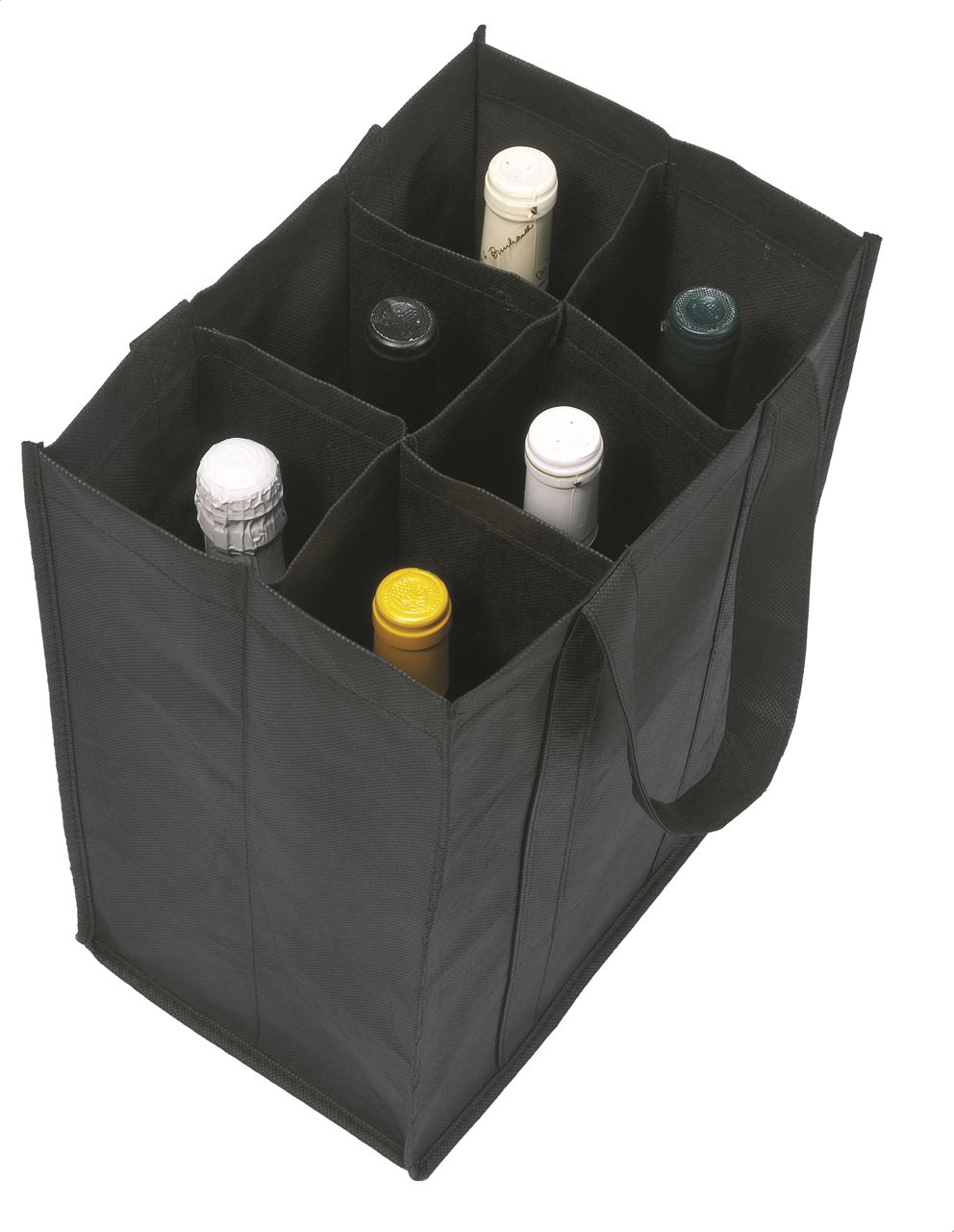 Afbeelding van Zwarte non woven tas 27+18x30 cm voor 6 flessen