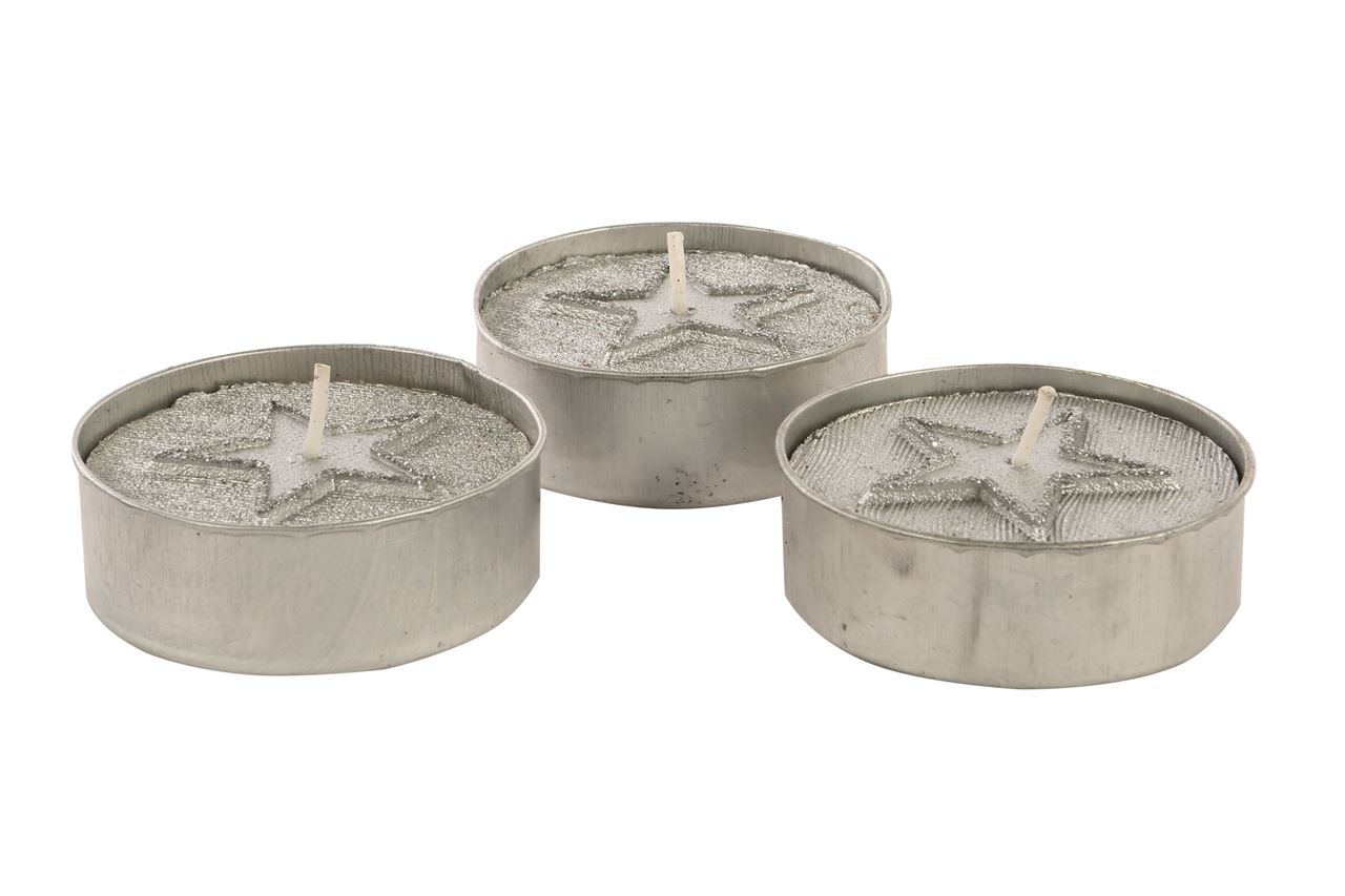 Picture of Set a 3 kaarsjes zilver ster 19x6,2x2,3 cm