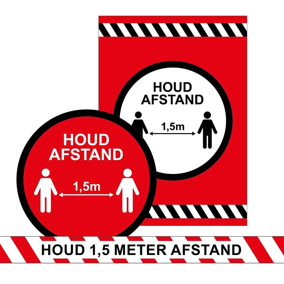 Afbeelding van Set à 3 Covid-19 (Corona) stickers houd afstand 