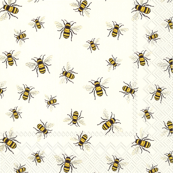Afbeelding van Pak à 20 servetten 33x33 cm 3 laags Lovely bees wit (uc)