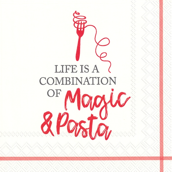 Afbeelding van Pak à 20 servetten 33x33 cm 3 laags Magic and Pasta rood