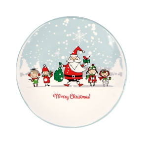 Picture of Bord keramiek 16,5 cm lichtblauw met kersttafereel (uc)