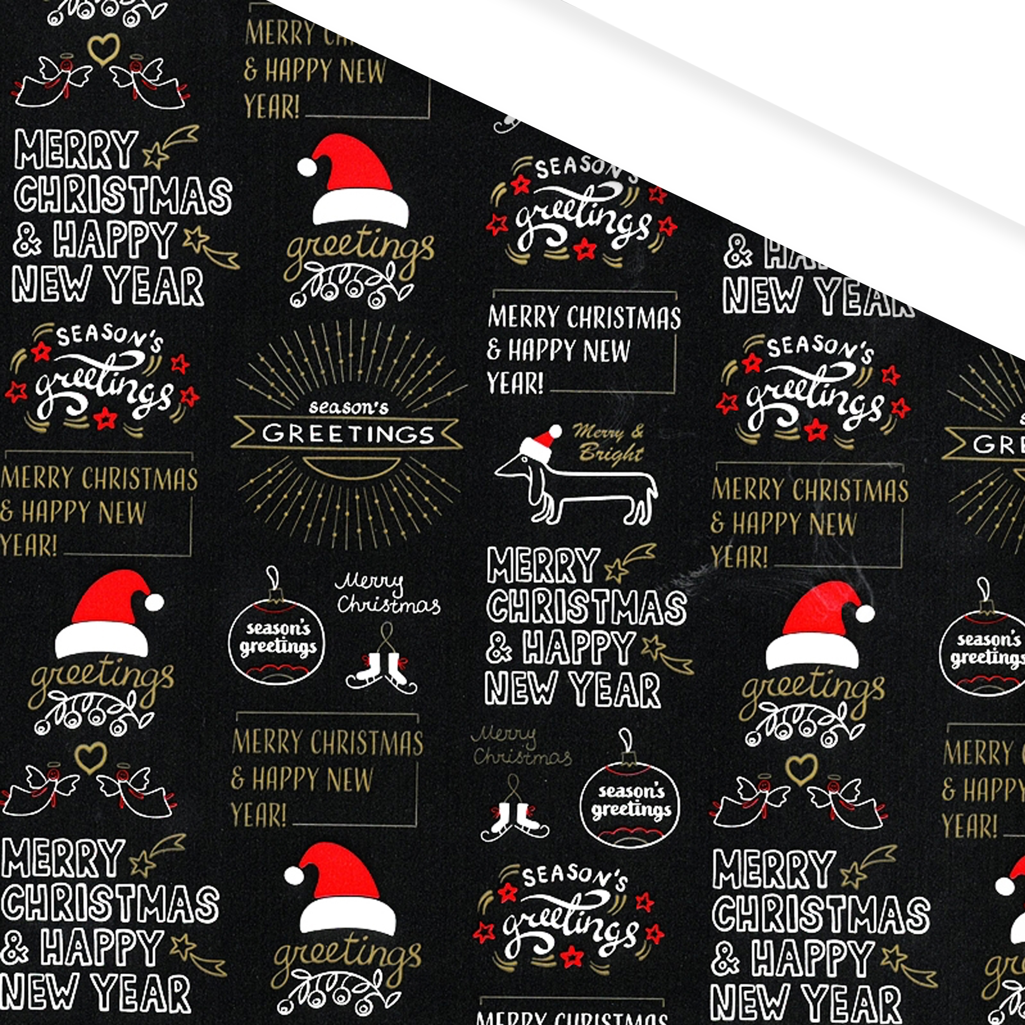 Picture of Rol Kerstpapier 30 cm 200 mtr Season's greetings zwart met kerstmuts