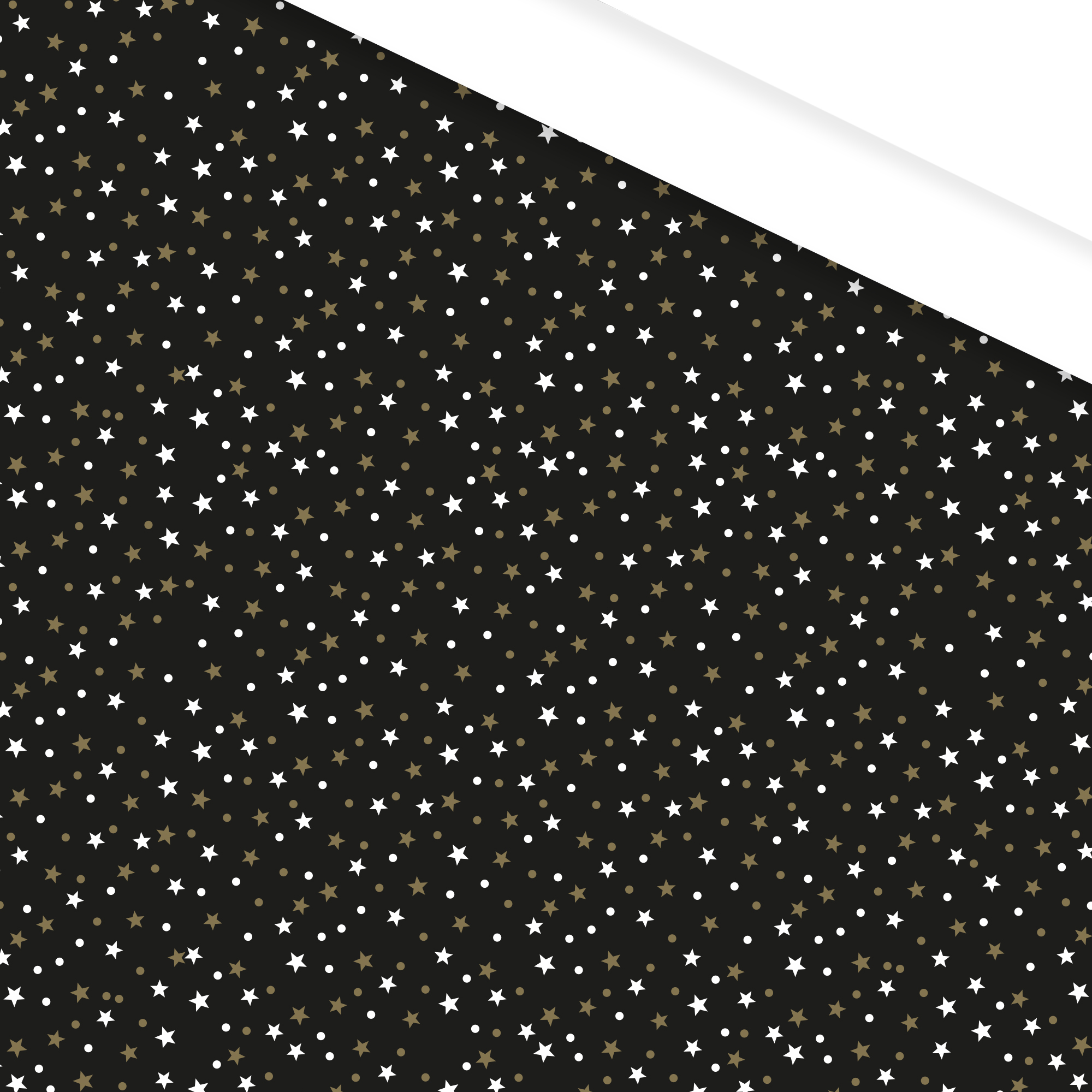 Afbeelding van Rol kerstpapier 50 cm 100 mtr mini sterren zwart/goud/wit
