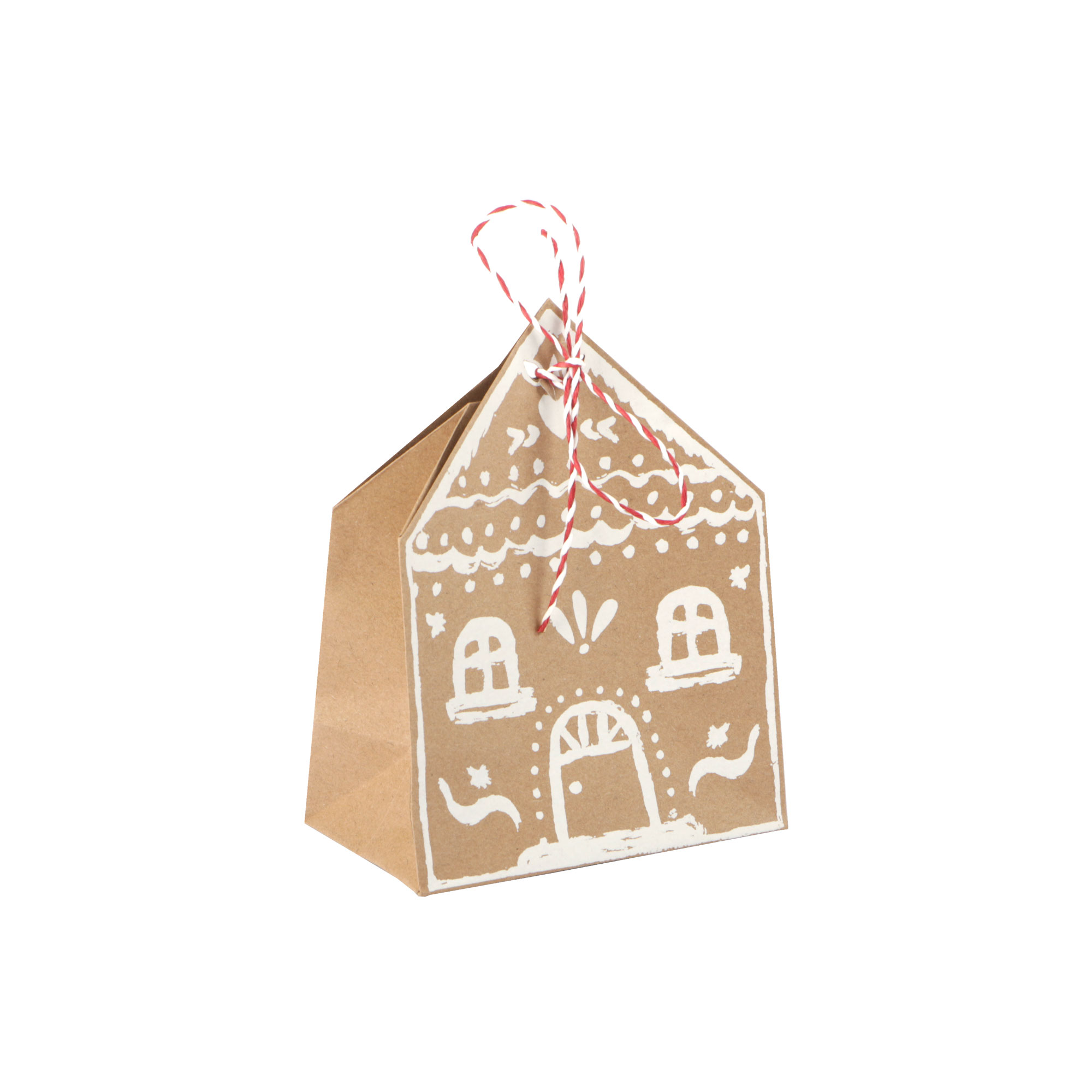 Afbeelding van Pak à 5 papieren zak 11,5+6,5x15 cm huisje met koord