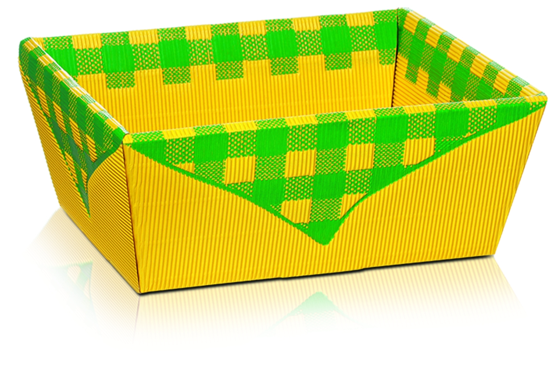 Afbeelding van Ds à 25 kartonnen bak 23x20x9,5 cm geel/groene ruit (uc)