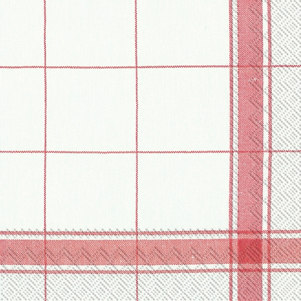 Afbeelding van Pak à 20 servetten 33x33 cm 3 laags Theedoek rood/wit
